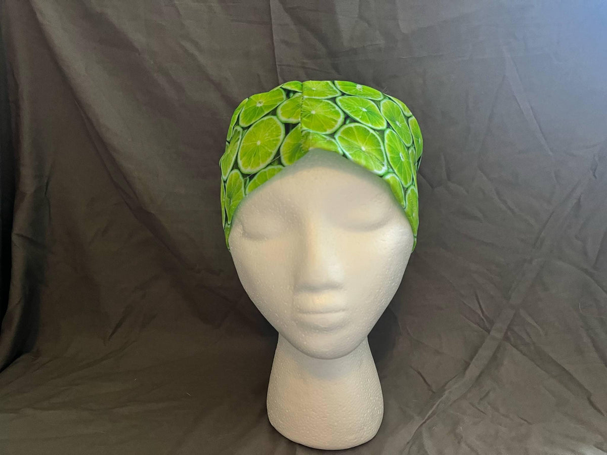 Lime Citrus Print Ponytail Scrub Cap: Euro Bouffant Style
