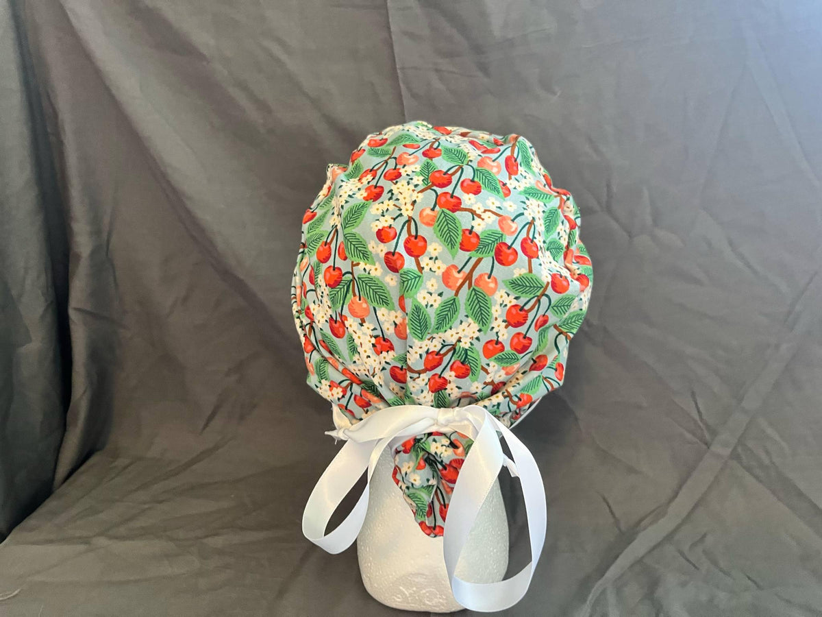 Apple Orchard Scrub Cap: Euro Bouffant Ponytail Hat, Cotton Nurse Cap