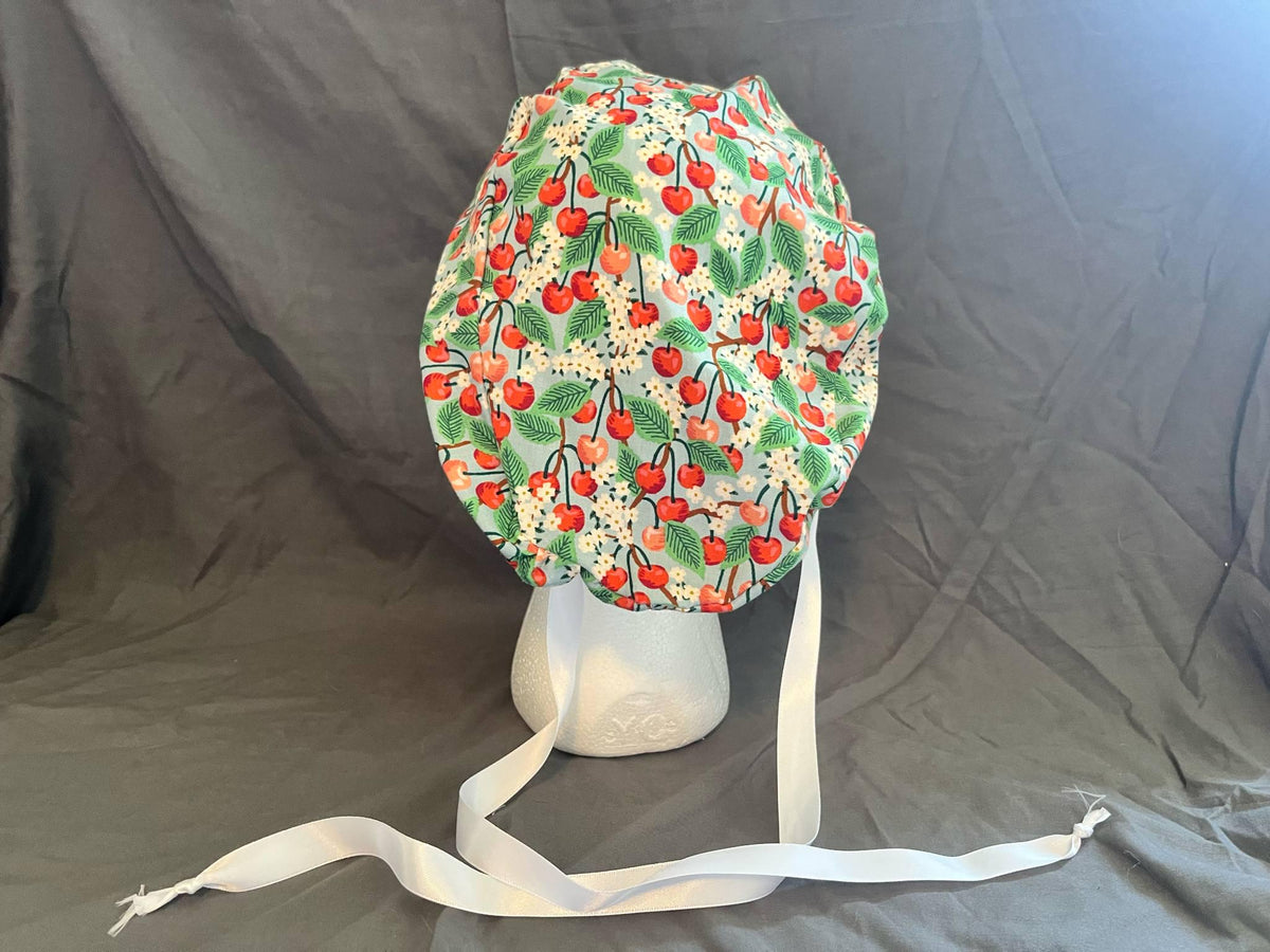 Apple Orchard Scrub Cap: Euro Bouffant Ponytail Hat, Cotton Nurse Cap