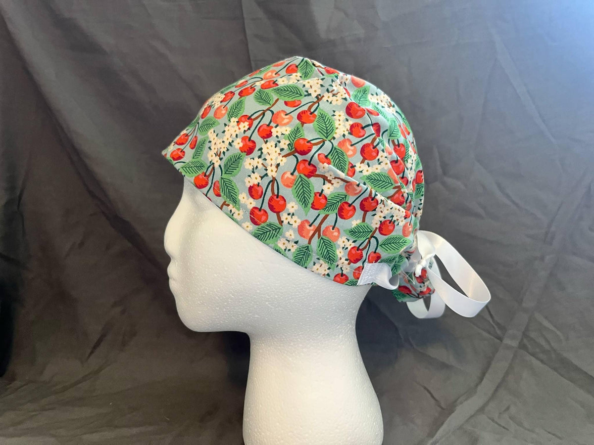 Apple Orchard Scrub Cap: Euro Bouffant Ponytail Hat, Cotton Nurse Cap