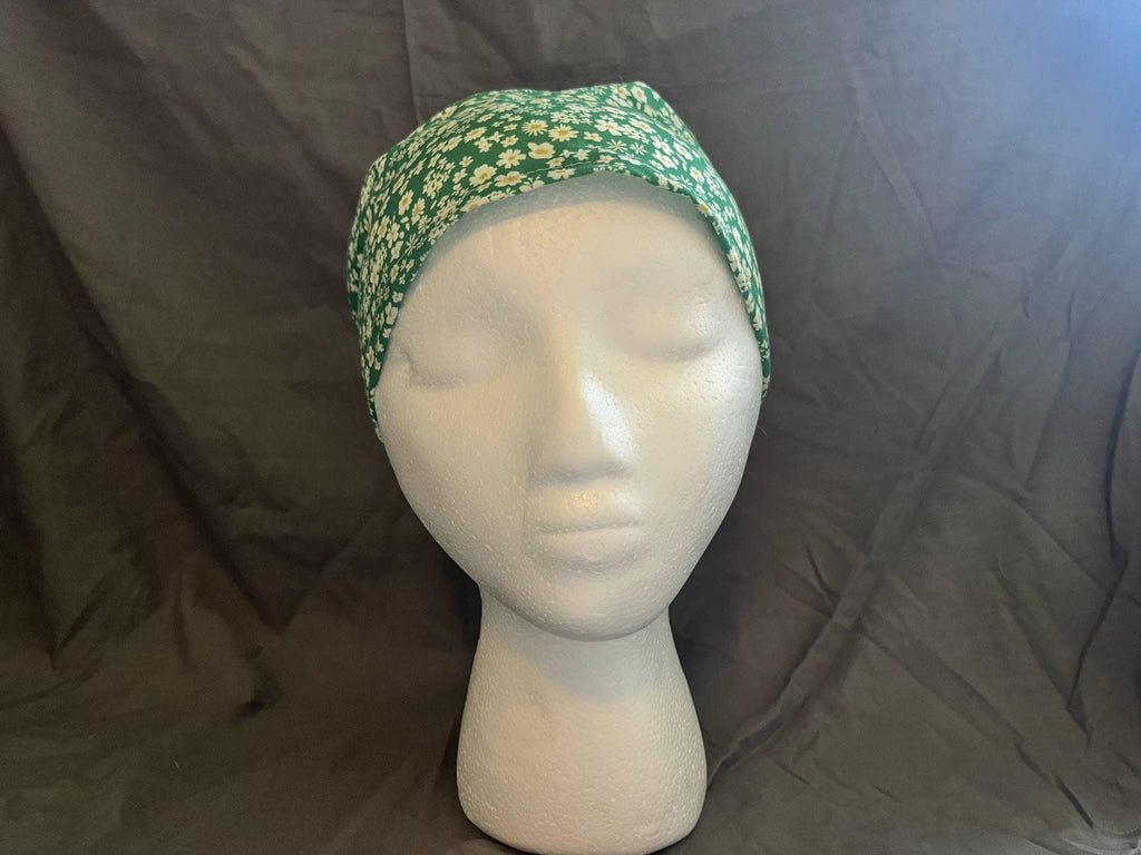 Daisy Floral Ponytail Scrub Cap: Euro Bouffant Style, Handmade Cotton