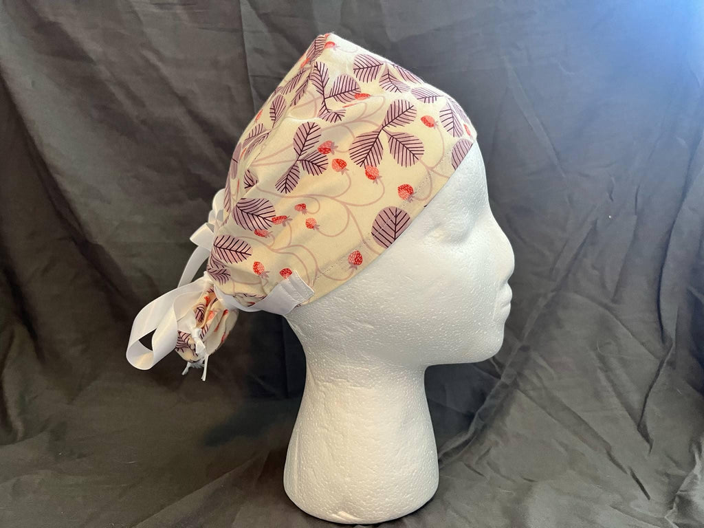 Strawberry Clover Ponytail Scrub Cap: Euro Bouffant Cotton Surgical Hat