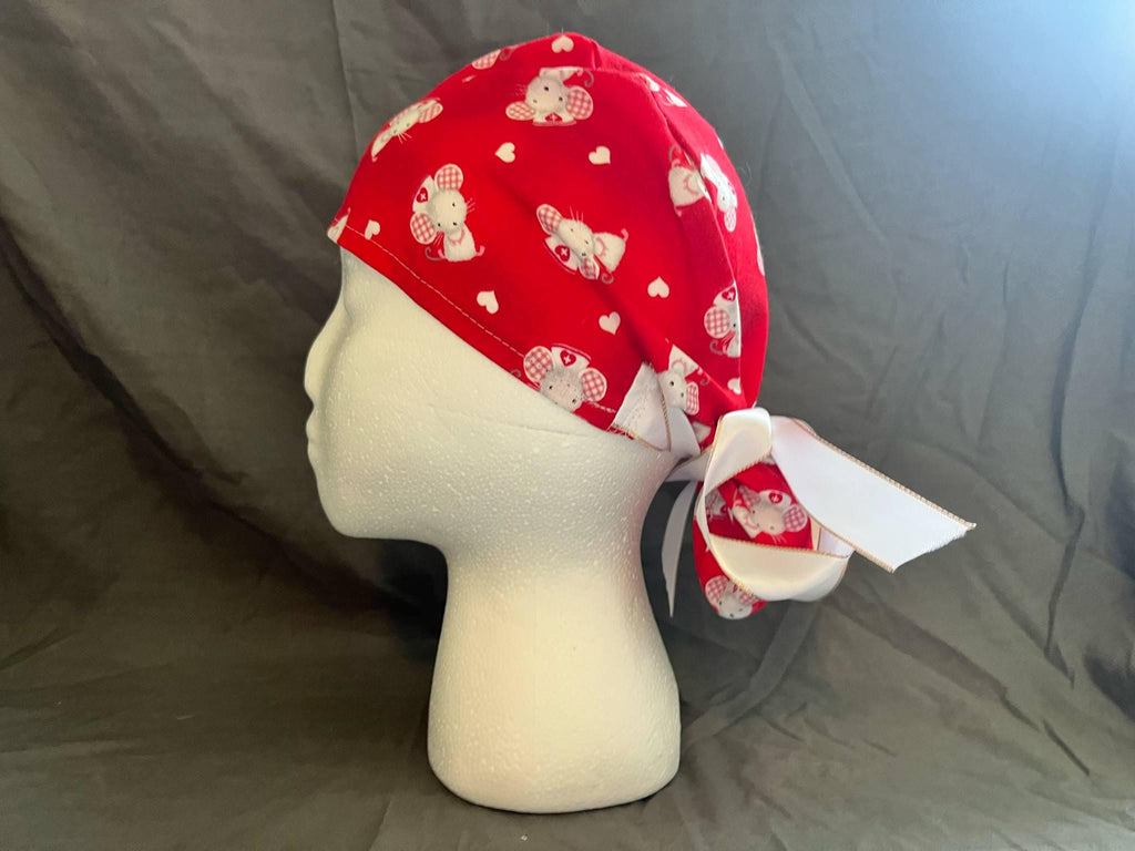 Medical Mouse Ponytail Scrub Cap: Euro Bouffant Cotton Surgical Hat