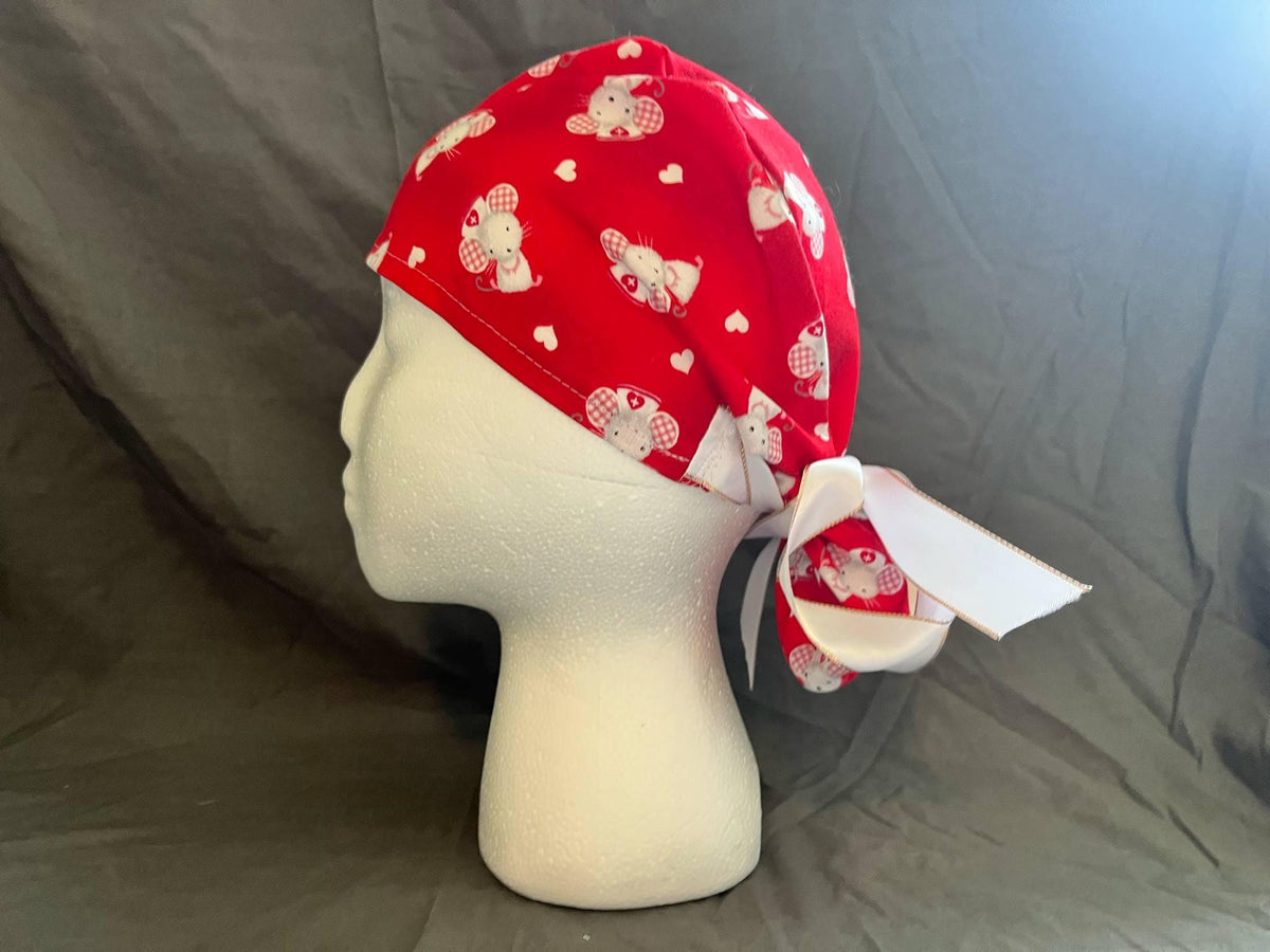 Medical Mouse Ponytail Scrub Cap: Euro Bouffant Cotton Surgical Hat