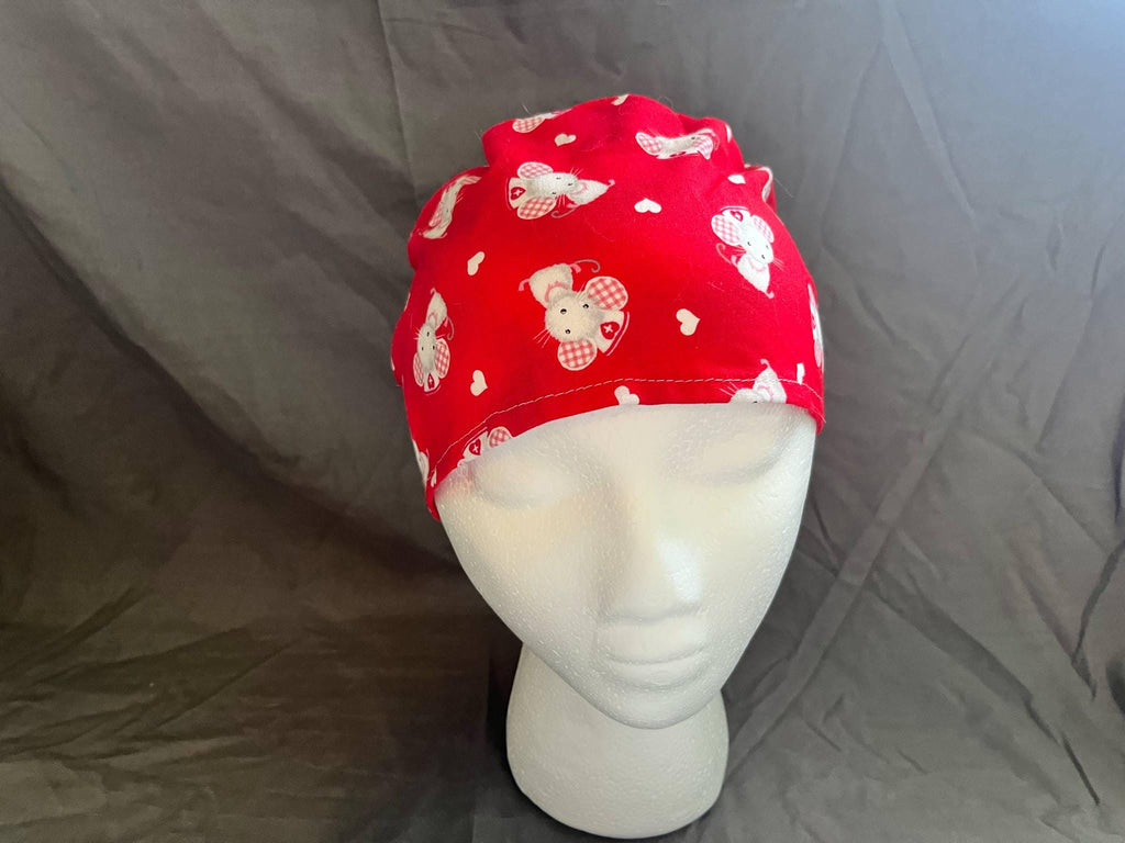 Medical Mouse Ponytail Scrub Cap: Euro Bouffant Cotton Surgical Hat