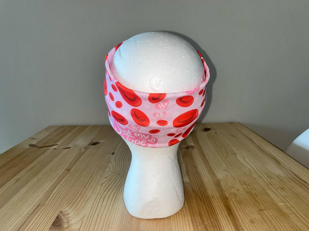 Wide Turban Twist Headband Hairband- Red and Pink Bloodtype Medical Print Phlebotomy Bloodwork Hematology