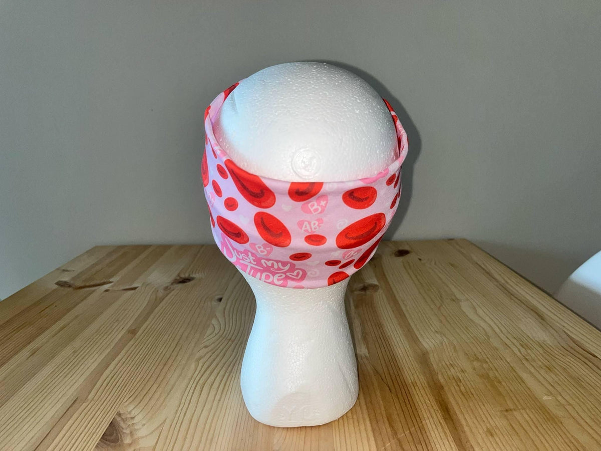 Wide Turban Twist Headband Hairband- Red and Pink Bloodtype Medical Print Phlebotomy Bloodwork Hematology