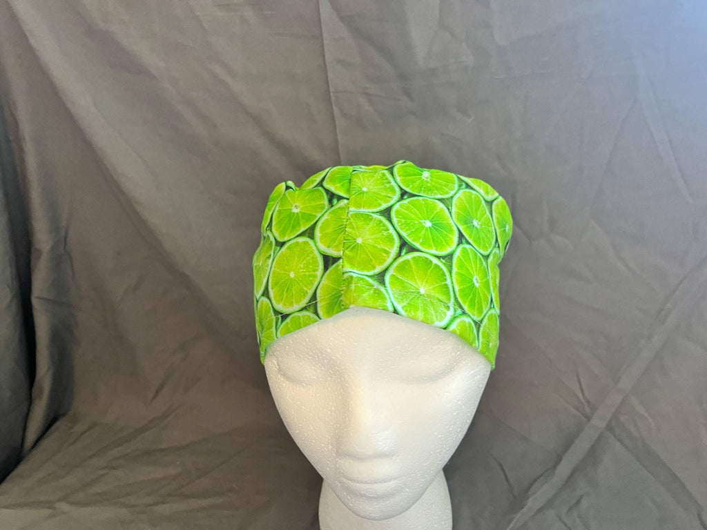 Lime Citrus Print Ponytail Scrub Cap: Euro Bouffant Style