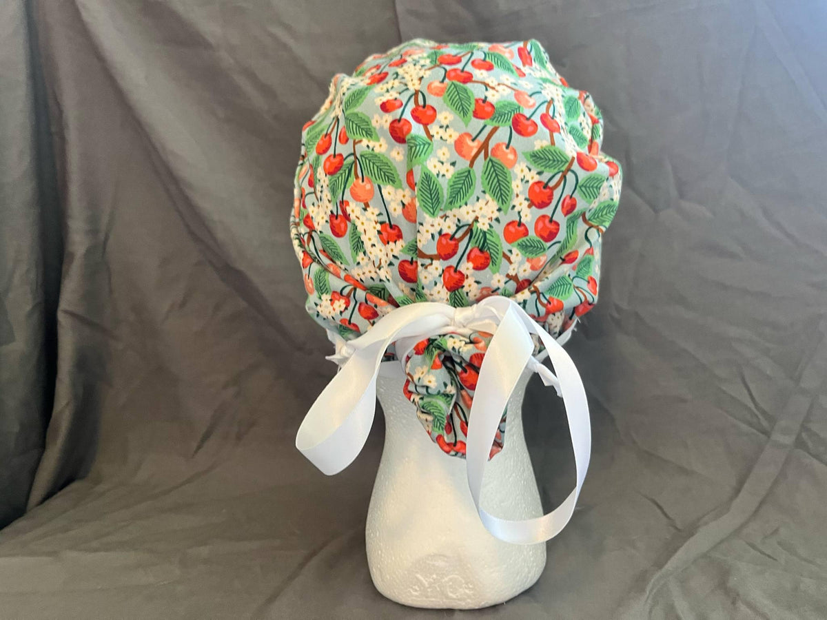Apple Orchard Scrub Cap: Euro Bouffant Ponytail Hat, Cotton Nurse Cap