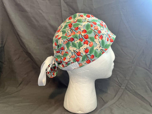 Apple Orchard Scrub Cap: Euro Bouffant Ponytail Hat, Cotton Nurse Cap