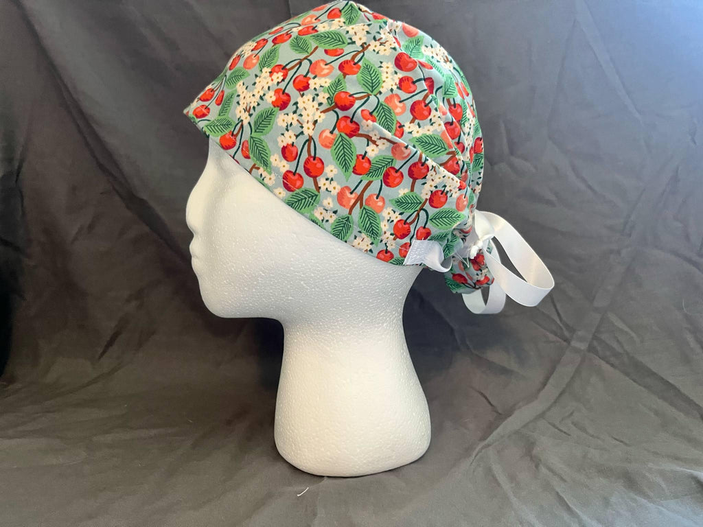 Apple Orchard Scrub Cap: Euro Bouffant Ponytail Hat, Cotton Nurse Cap