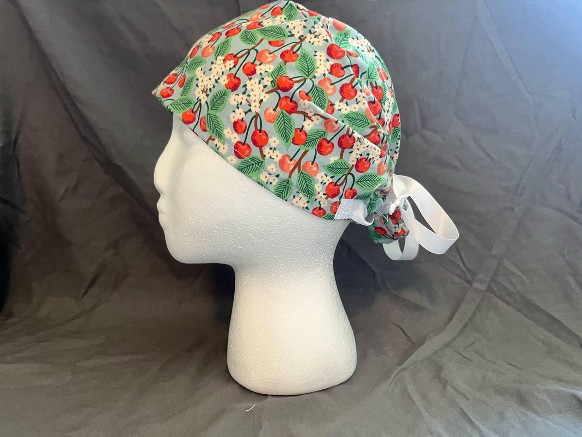 Apple Orchard Scrub Cap: Euro Bouffant Ponytail Hat, Cotton Nurse Cap