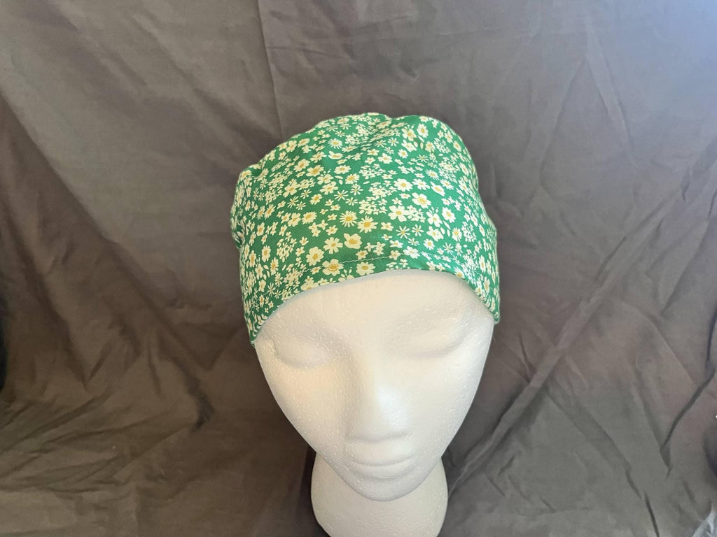 Daisy Floral Ponytail Scrub Cap: Euro Bouffant Style, Handmade Cotton