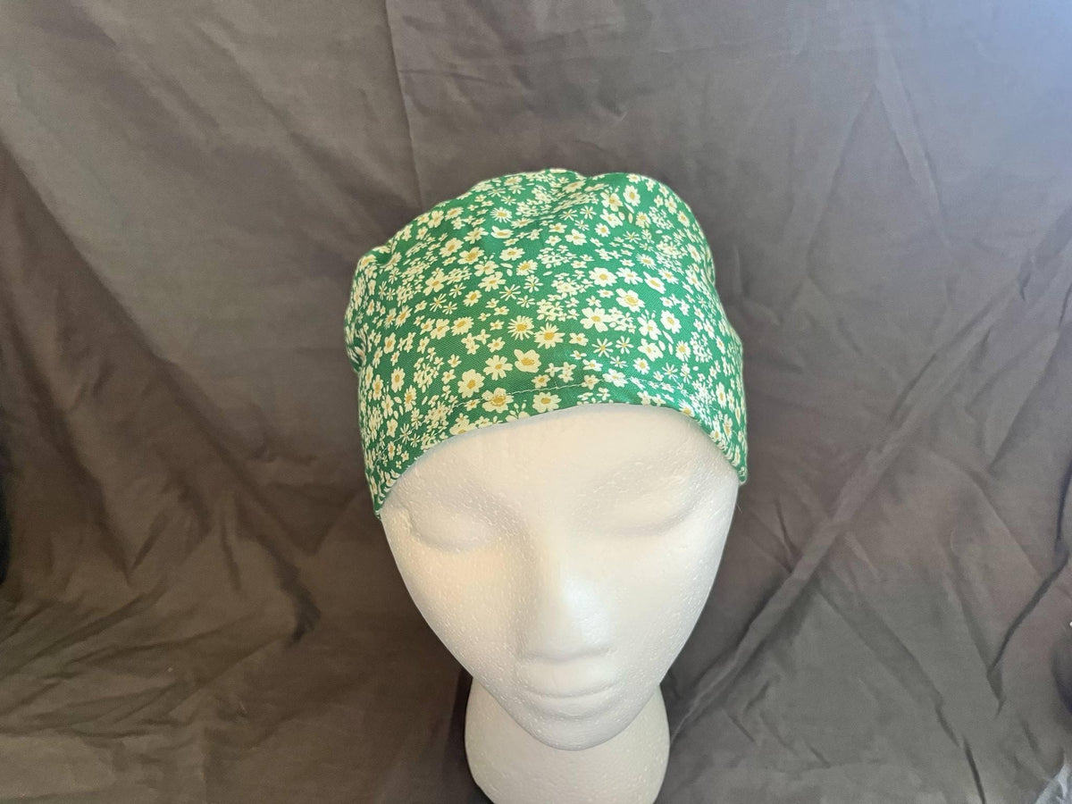 Daisy Floral Ponytail Scrub Cap: Euro Bouffant Style, Handmade Cotton