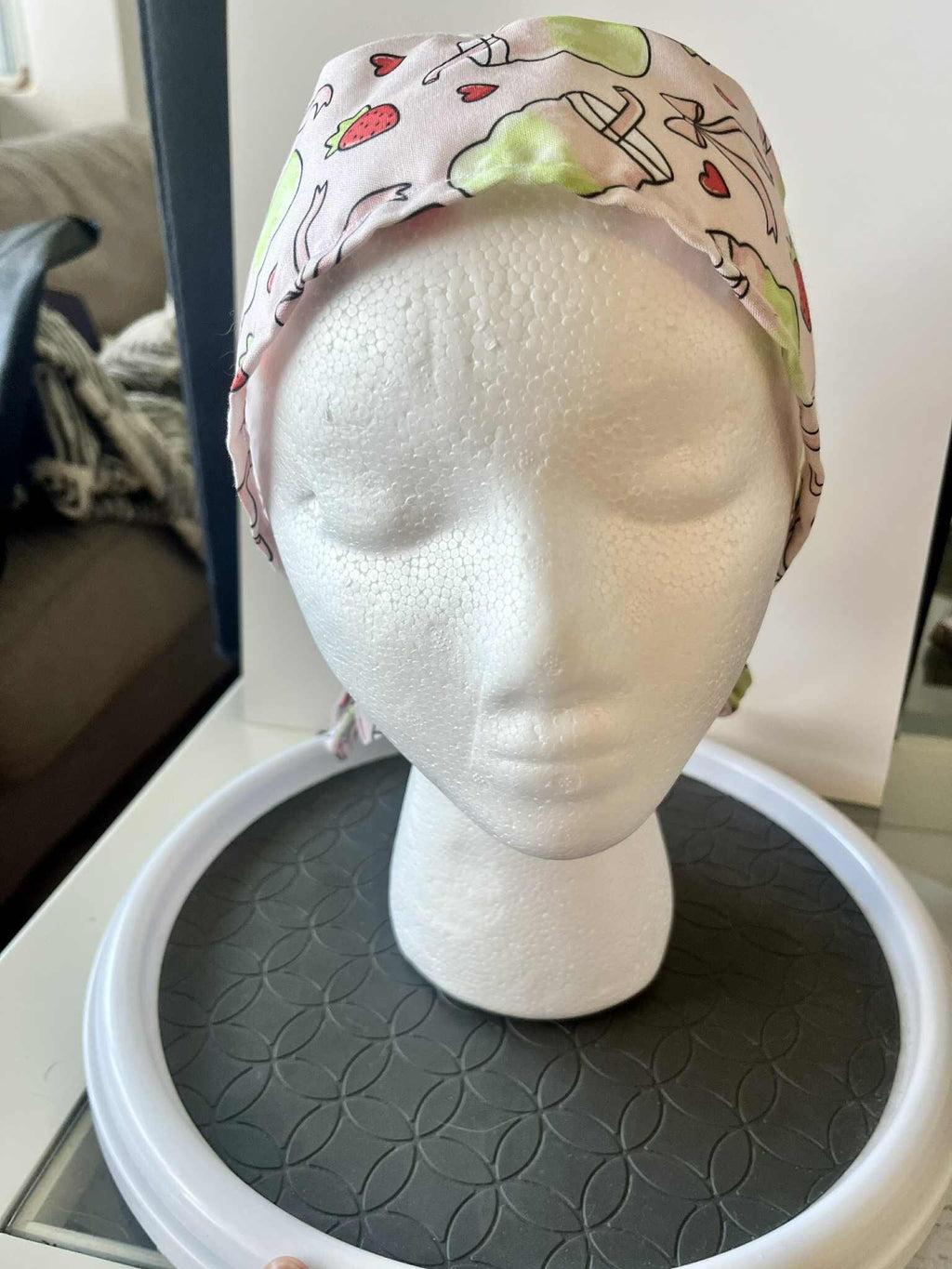 Strawberry Matcha Print Scrub Cap: Cotton Tie-Back Medical Hat