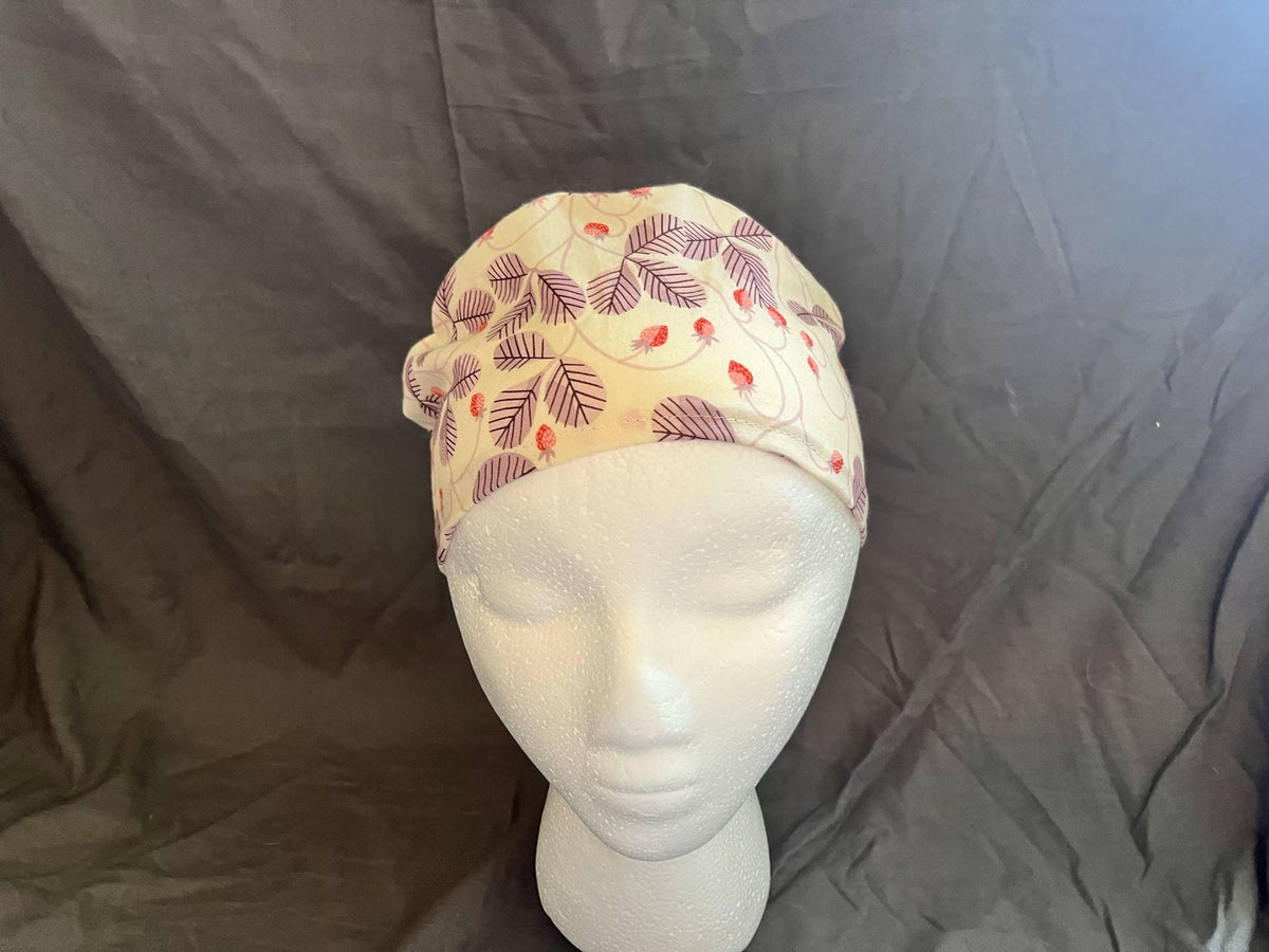 Strawberry Clover Ponytail Scrub Cap: Euro Bouffant Cotton Surgical Hat