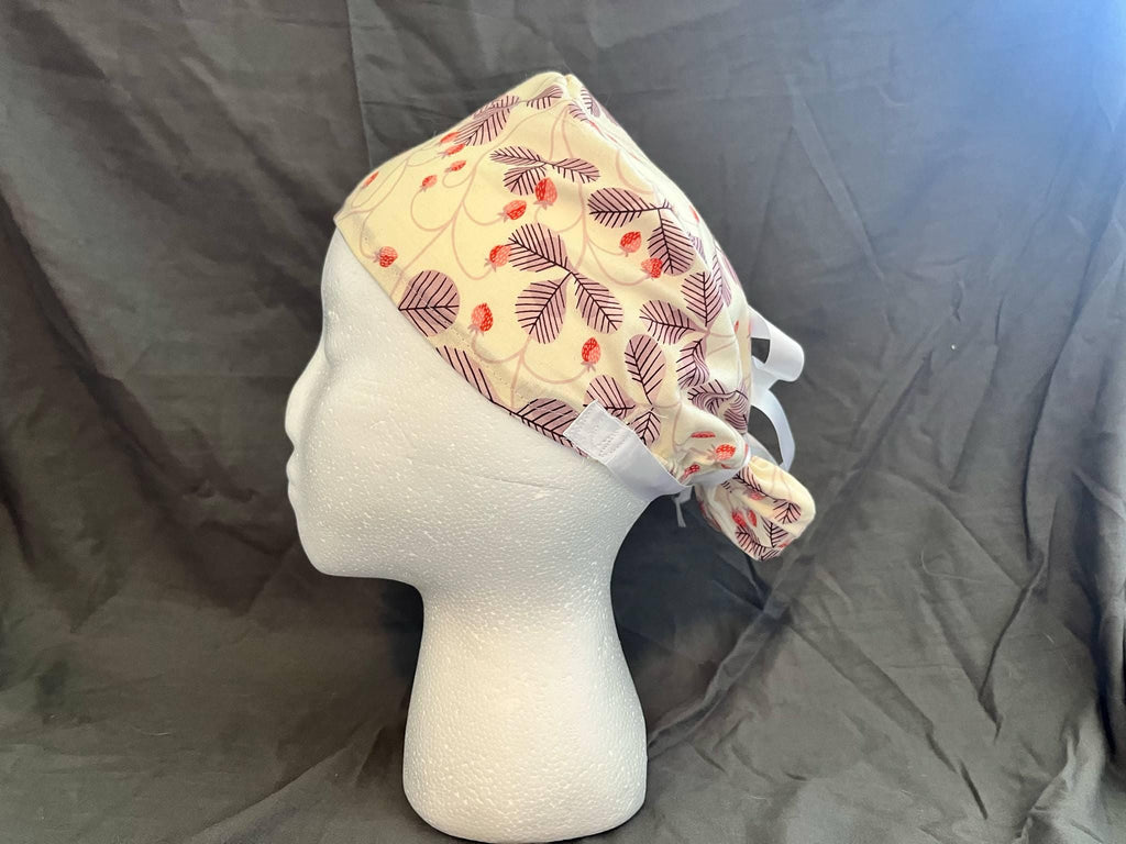 Strawberry Clover Ponytail Scrub Cap: Euro Bouffant Cotton Surgical Hat
