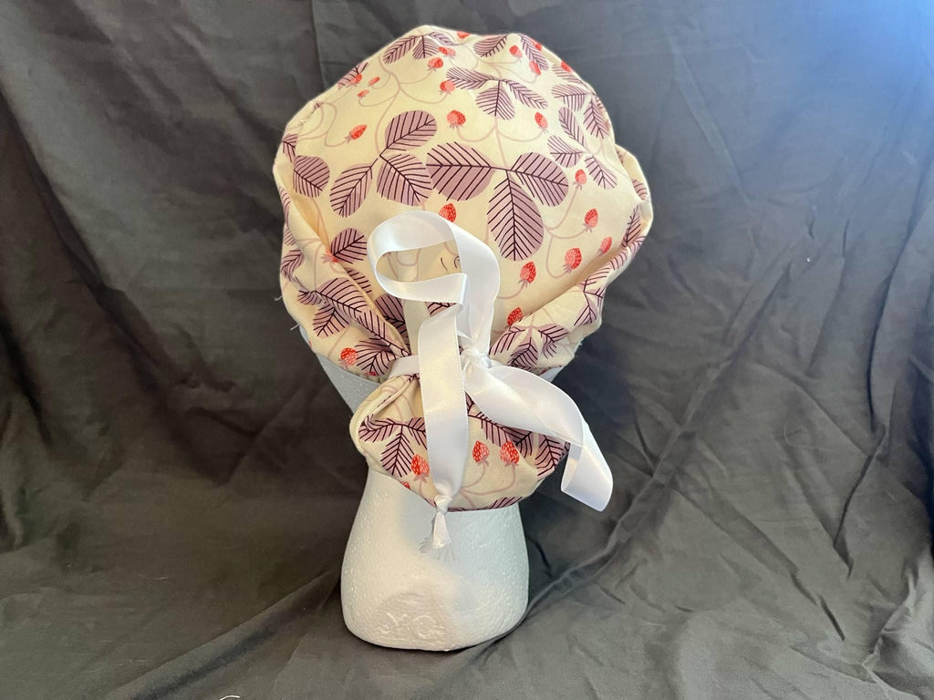 Strawberry Clover Ponytail Scrub Cap: Euro Bouffant Cotton Surgical Hat