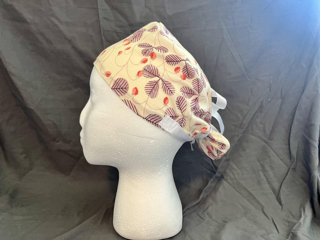 Strawberry Clover Ponytail Scrub Cap: Euro Bouffant Cotton Surgical Hat