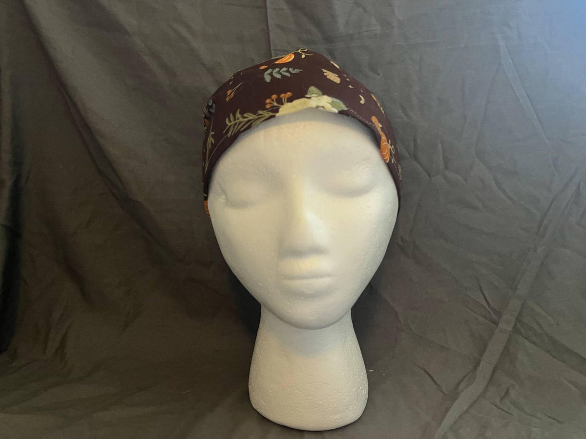 Pumpkin Print Ponytail Scrub Cap: Euro Bouffant Cotton Surgical Hat