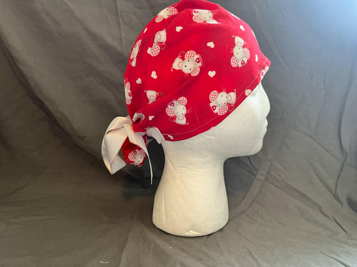 Medical Mouse Ponytail Scrub Cap: Euro Bouffant Cotton Surgical Hat