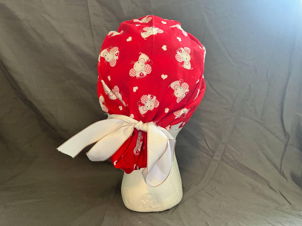 Medical Mouse Ponytail Scrub Cap: Euro Bouffant Cotton Surgical Hat