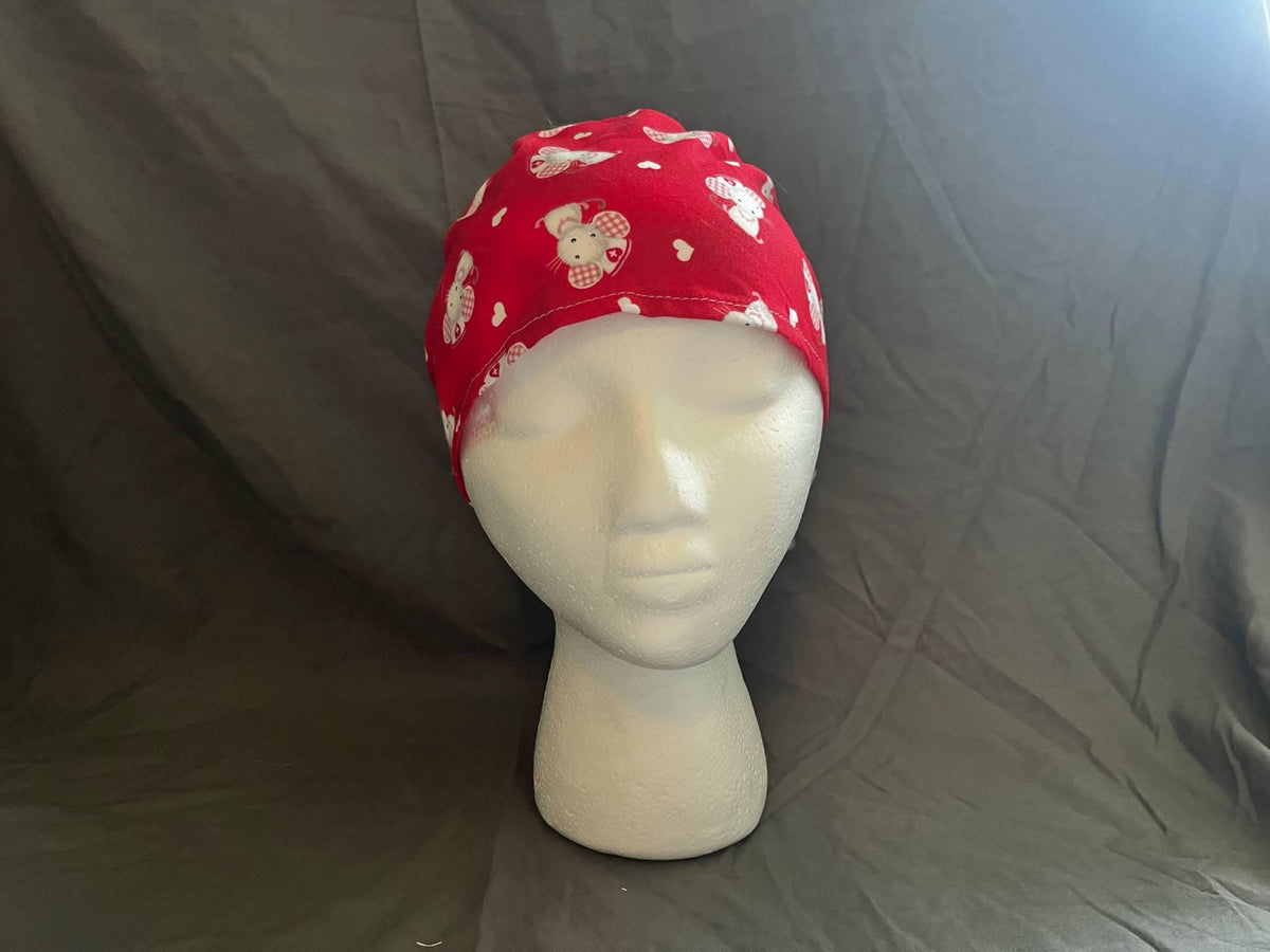 Medical Mouse Ponytail Scrub Cap: Euro Bouffant Cotton Surgical Hat