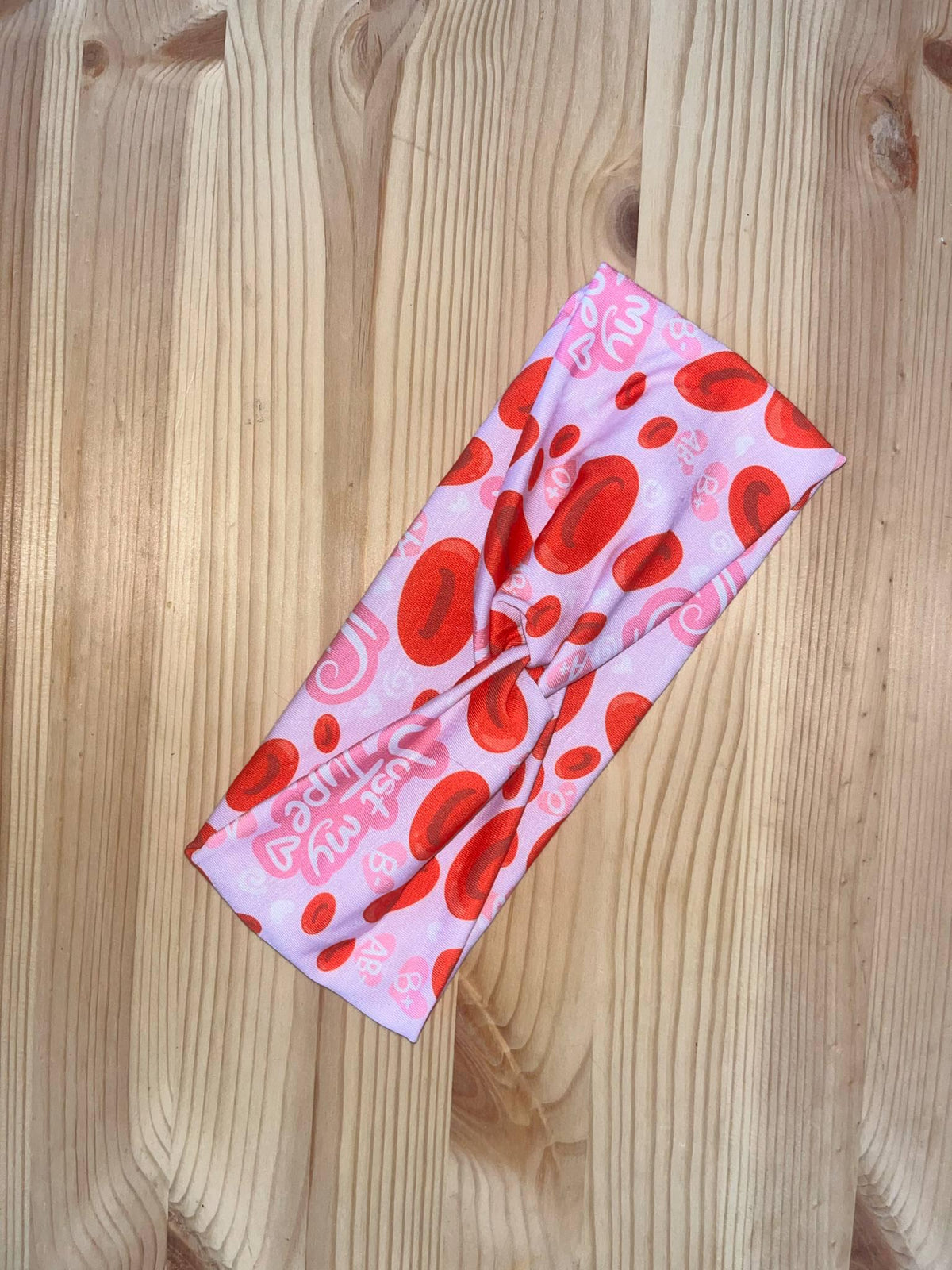 Wide Turban Twist Headband Hairband- Red and Pink Bloodtype Medical Print Phlebotomy Bloodwork Hematology