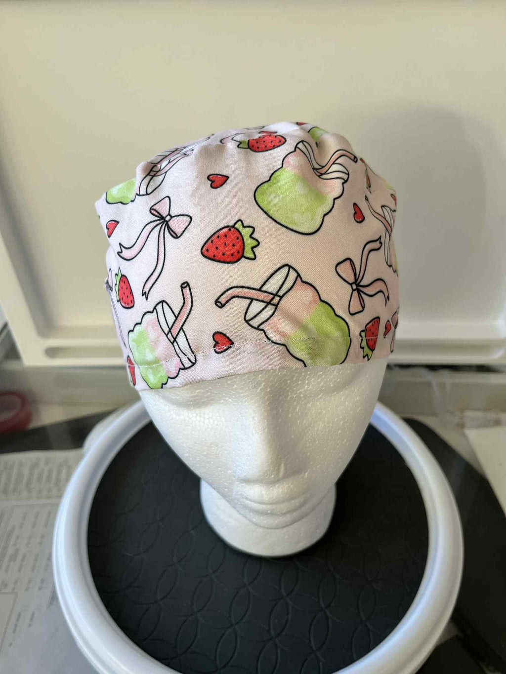 Iced Strawberry Matcha Print Euro Ponytail Scrubcap