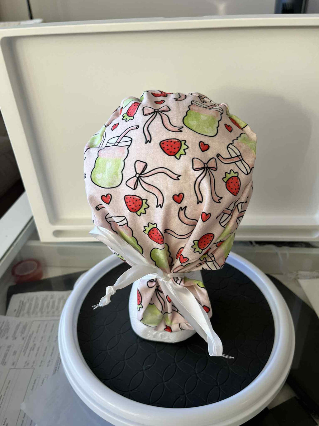 Iced Strawberry Matcha Print Euro Ponytail Scrubcap