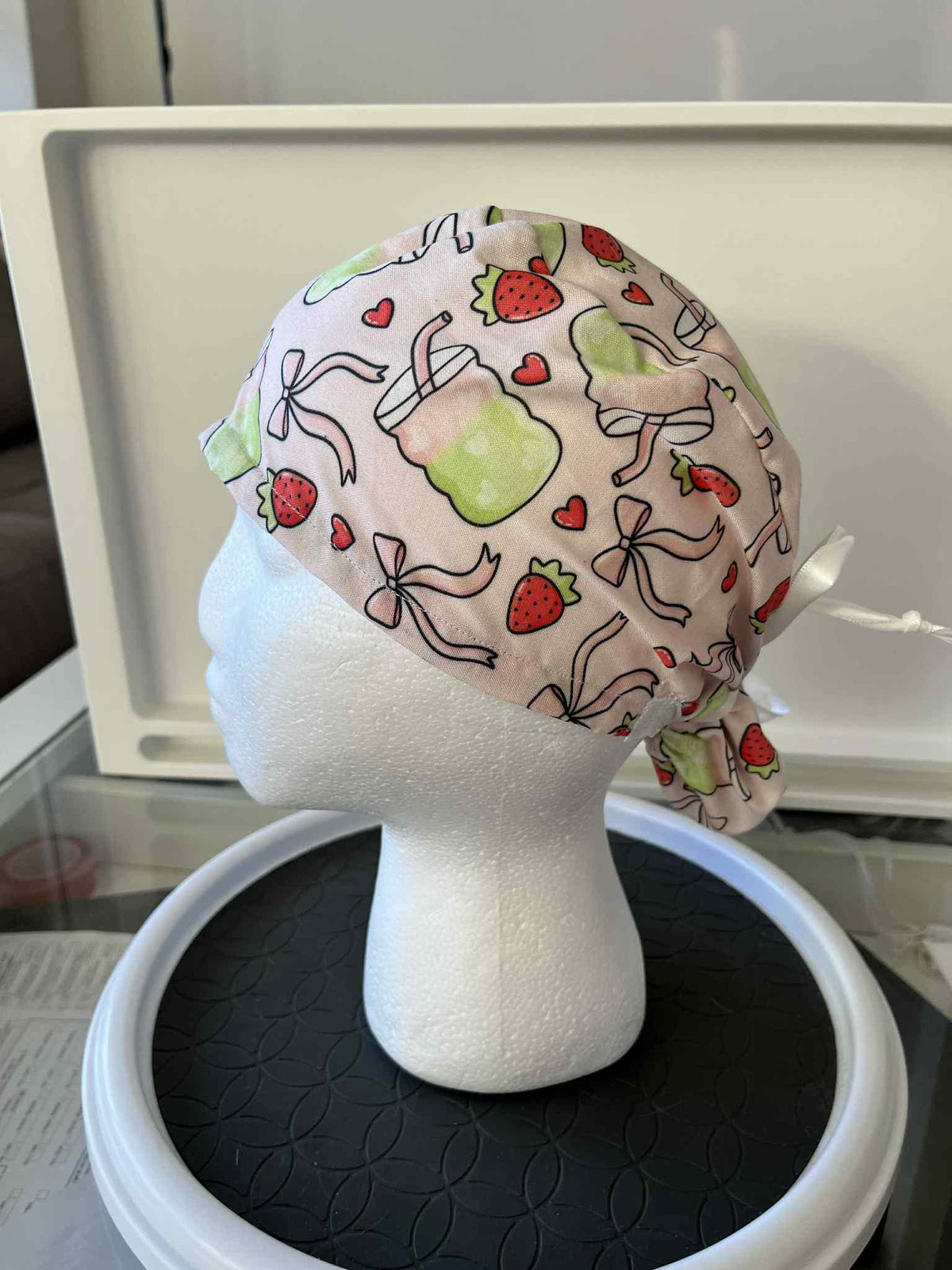 Iced Strawberry Matcha Print Euro Ponytail Scrubcap