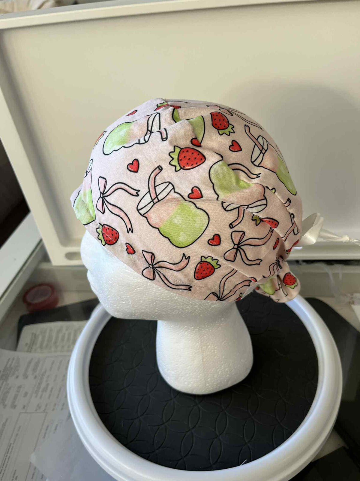Iced Strawberry Matcha Print Euro Ponytail Scrubcap