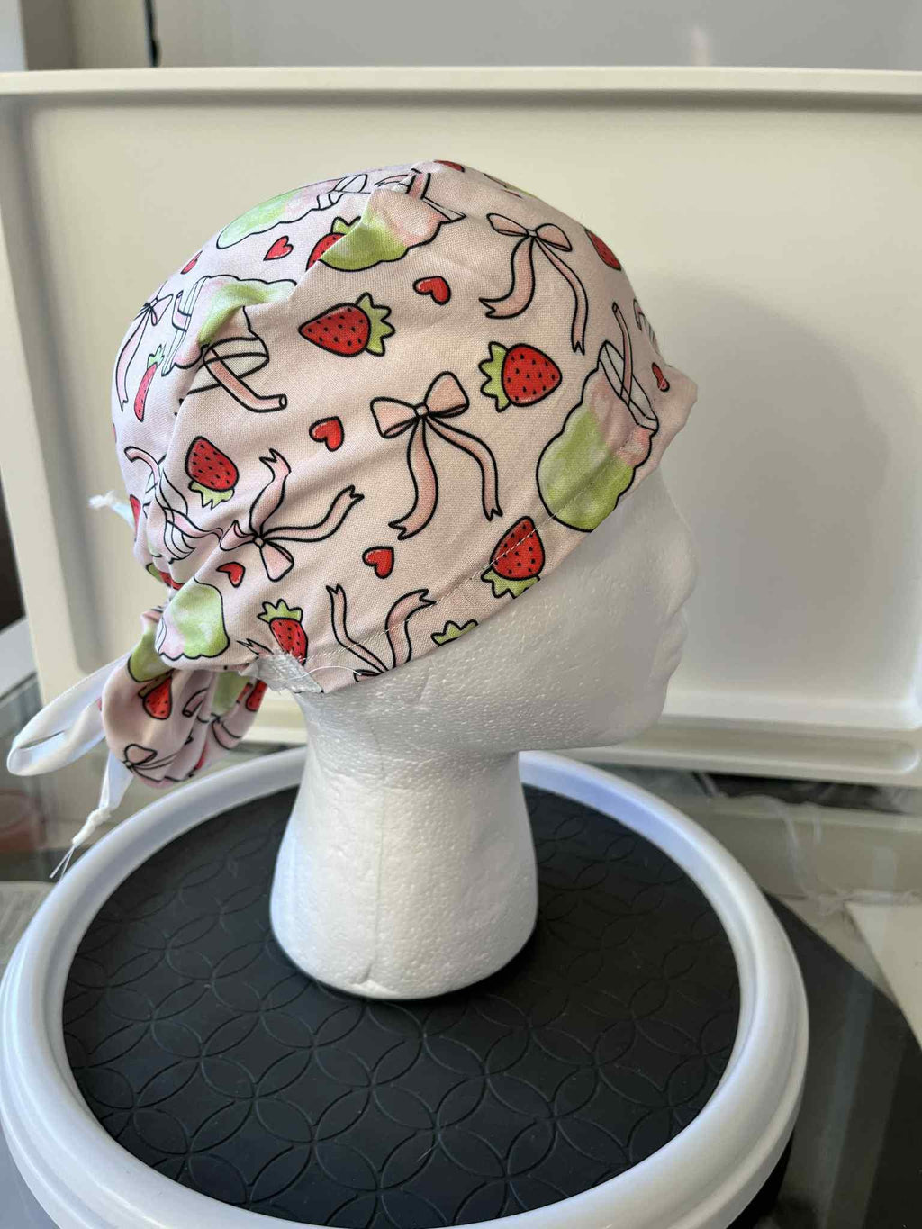 Iced Strawberry Matcha Print Euro Ponytail Scrubcap