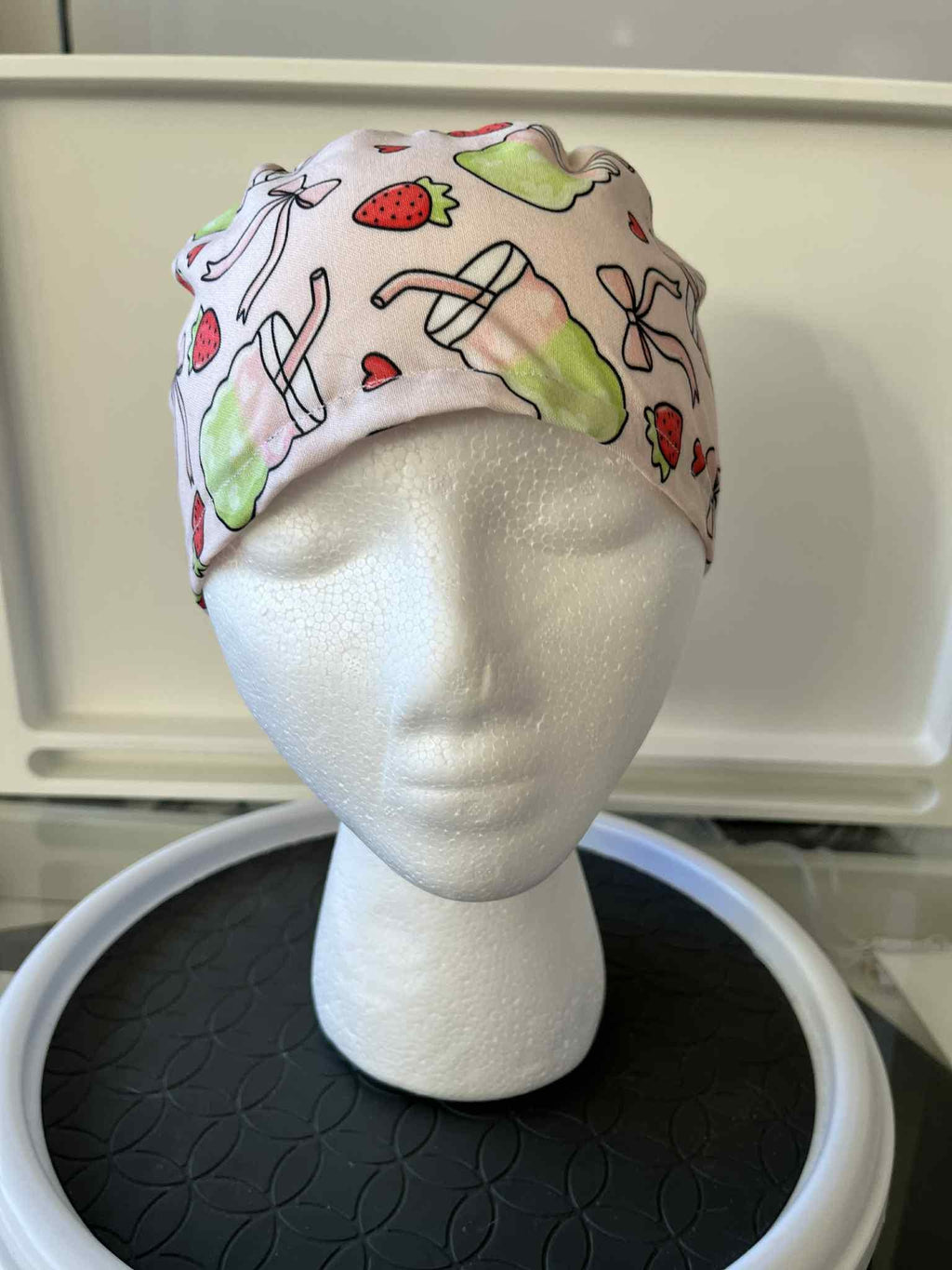 Iced Strawberry Matcha Print Euro Ponytail Scrubcap