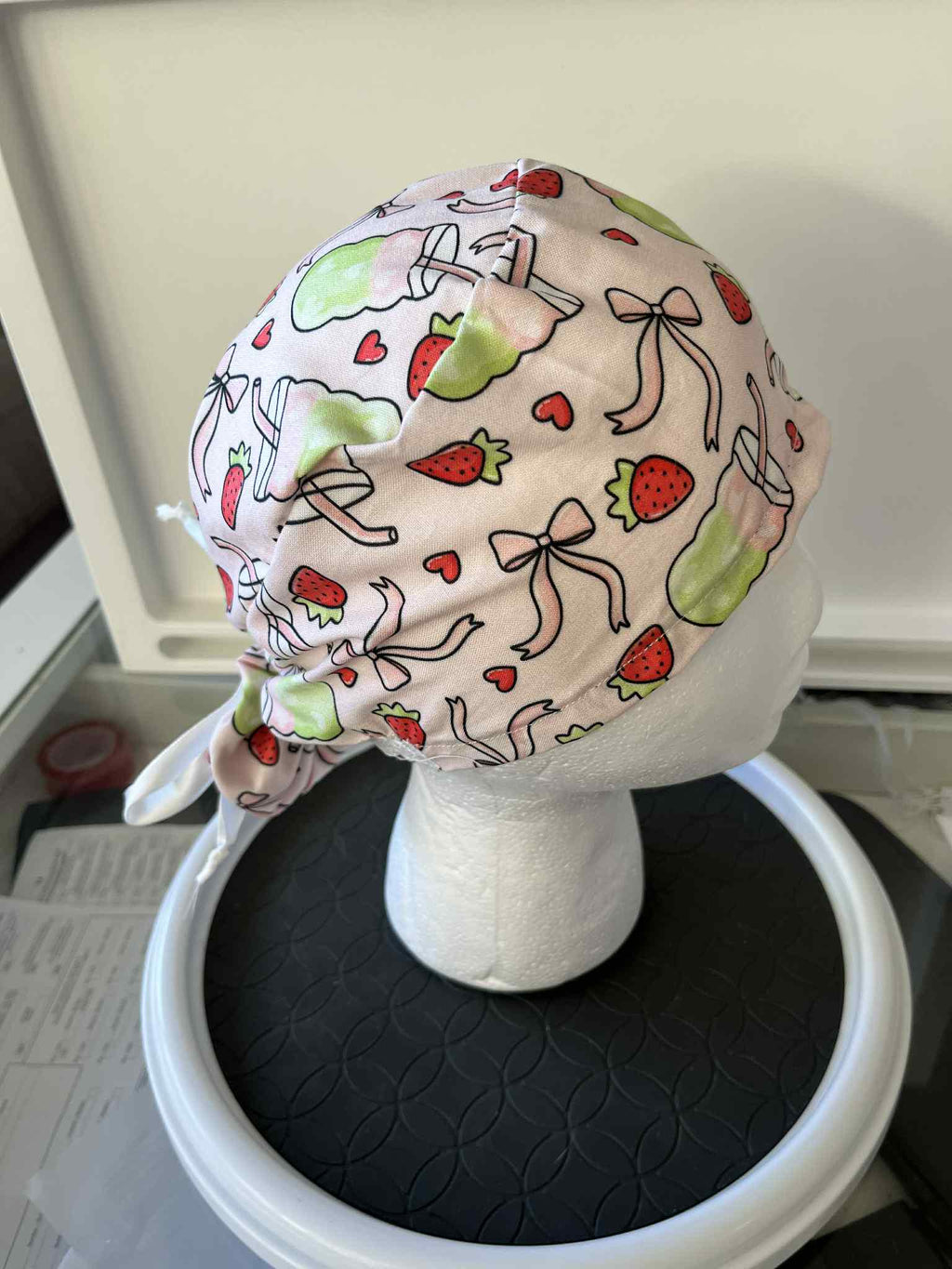 Iced Strawberry Matcha Print Euro Ponytail Scrubcap