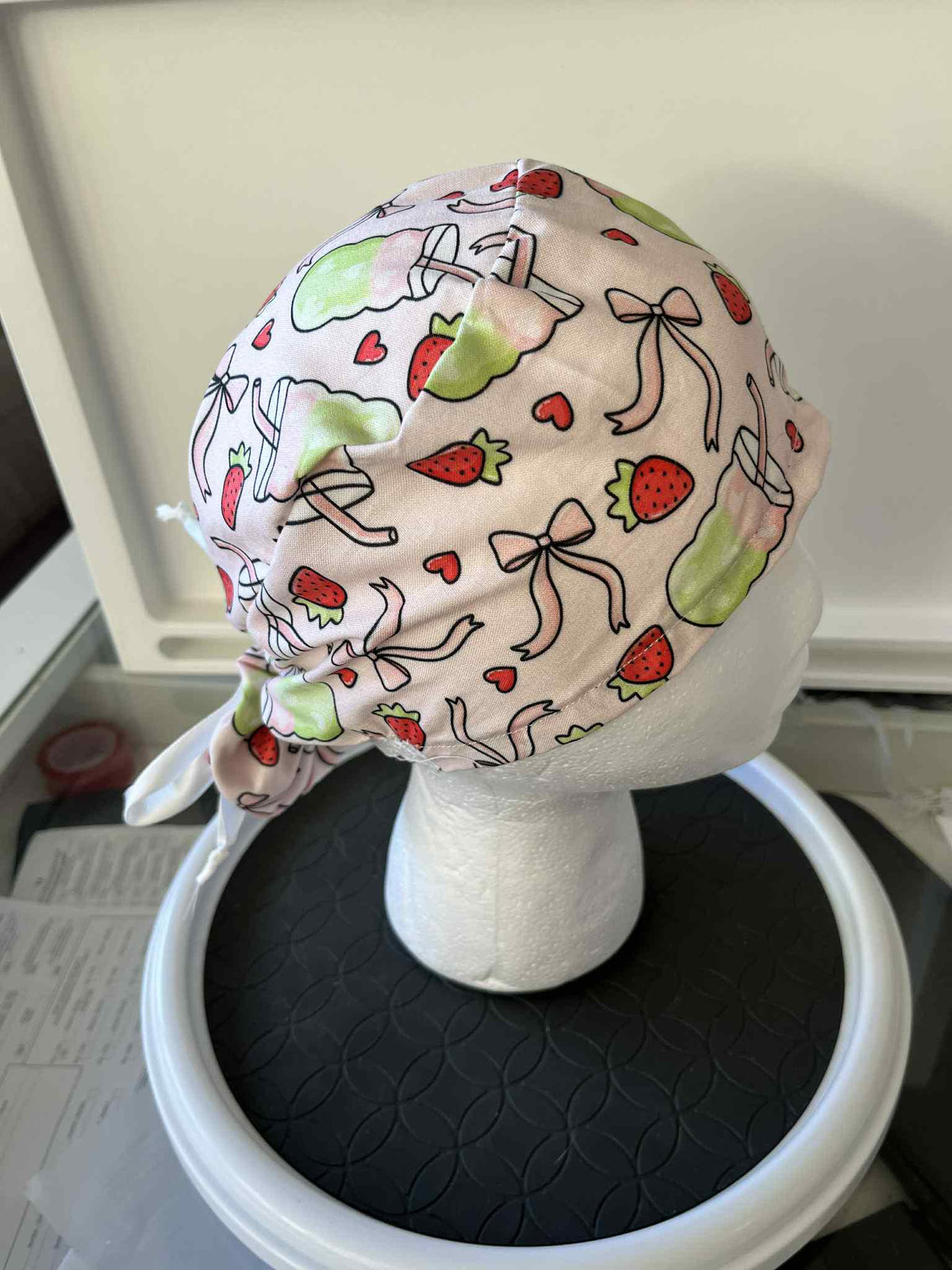 Iced Strawberry Matcha Print Euro Ponytail Scrubcap
