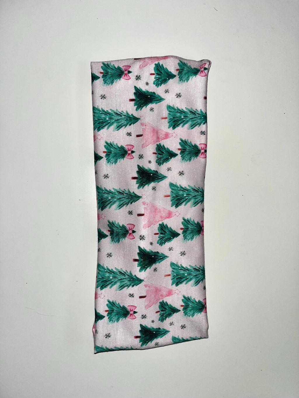 Pink and Green Coquette Bow Christmas Tree Winter Print Headband