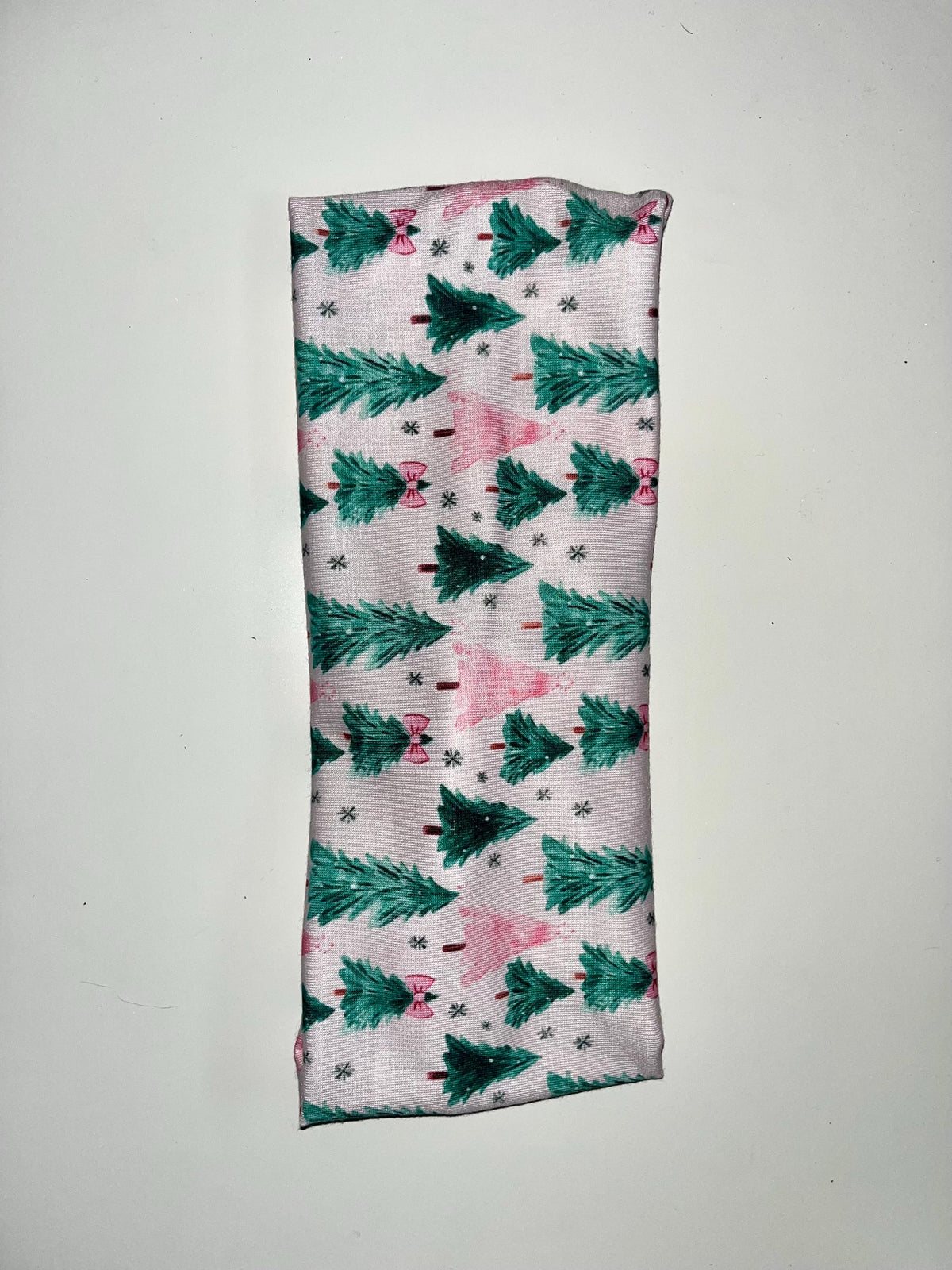 Pink and Green Coquette Bow Christmas Tree Winter Print Headband