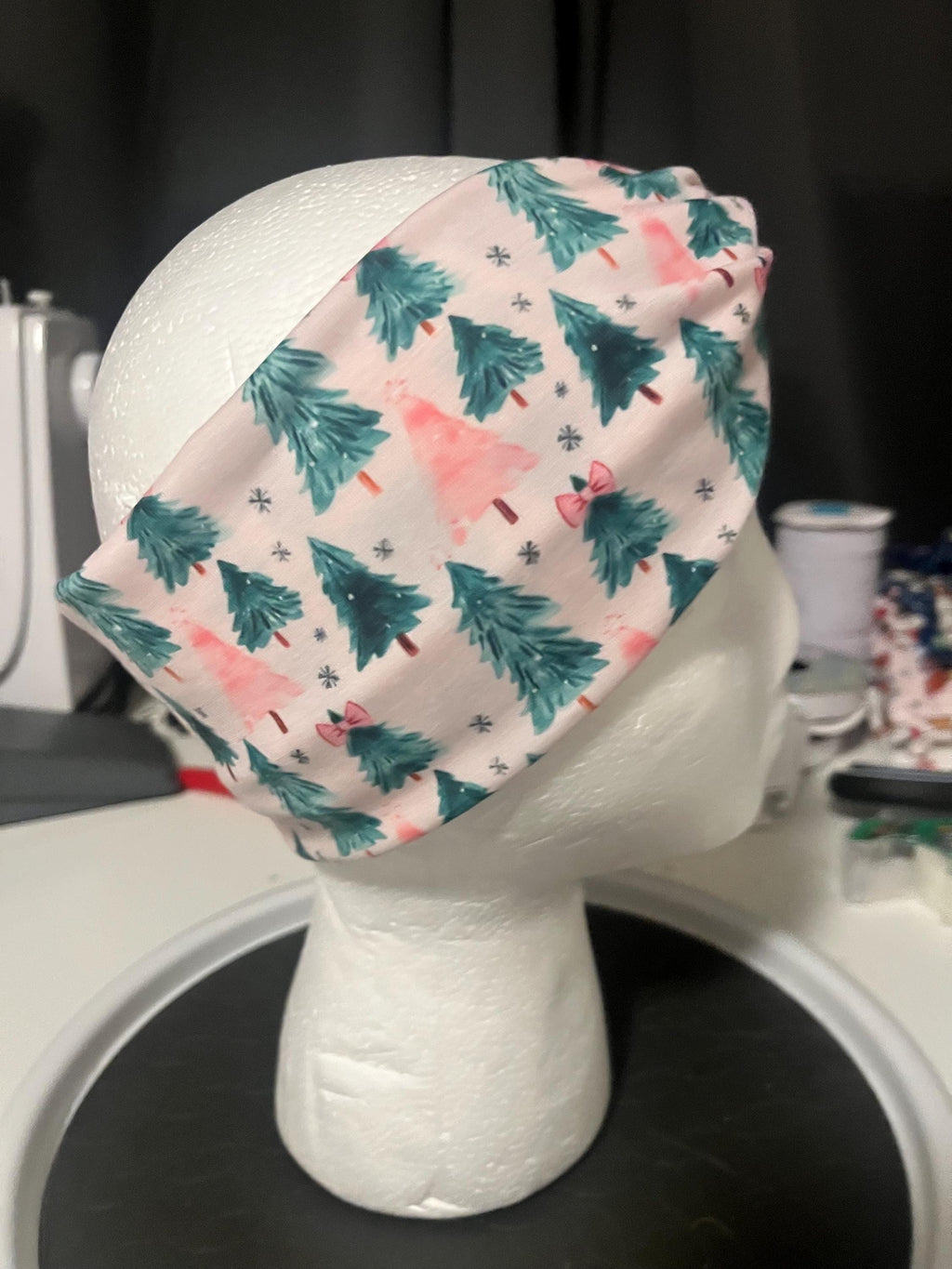 Pink and Green Coquette Bow Christmas Tree Winter Print Headband