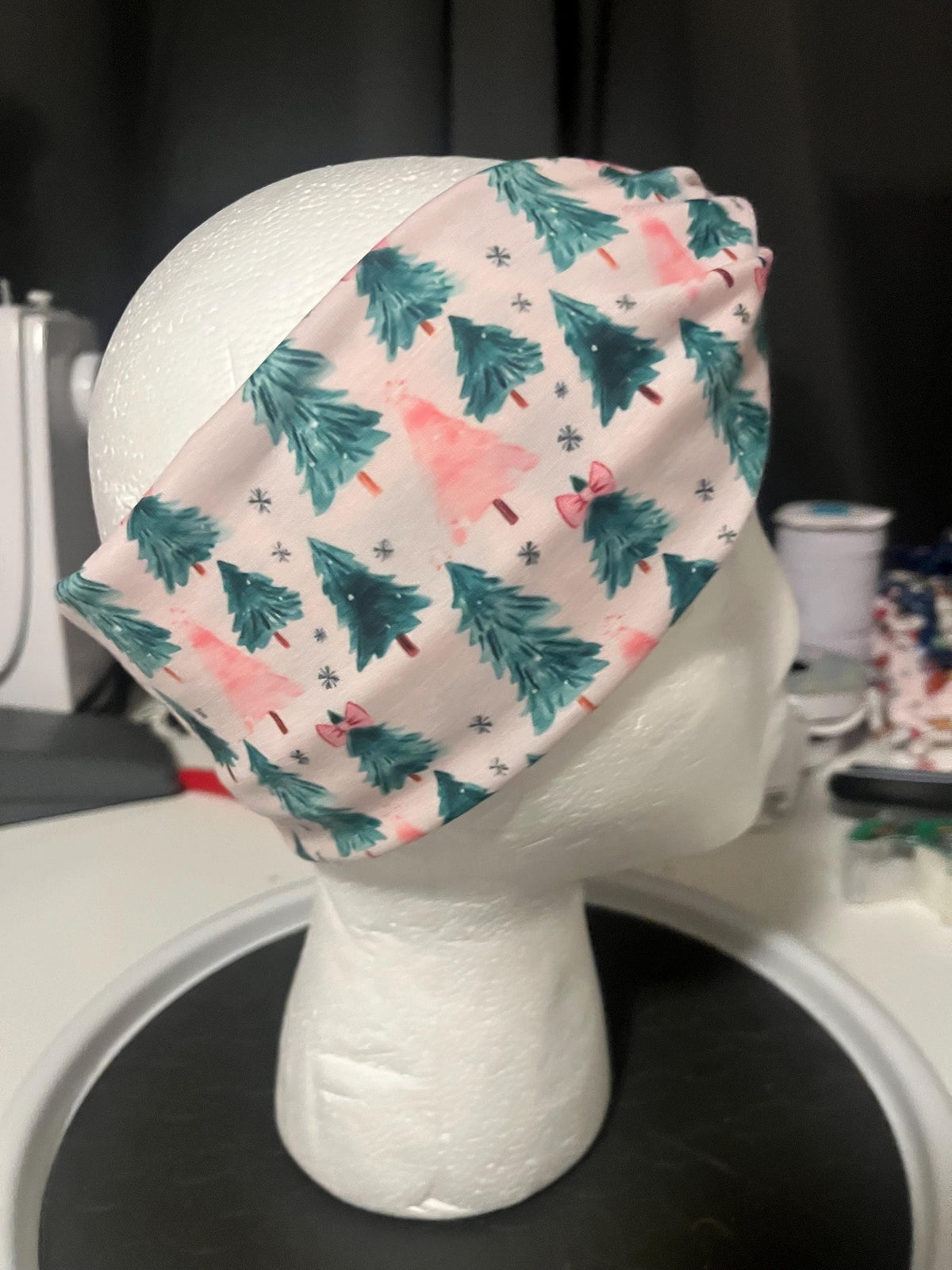Pink and Green Coquette Bow Christmas Tree Winter Print Headband
