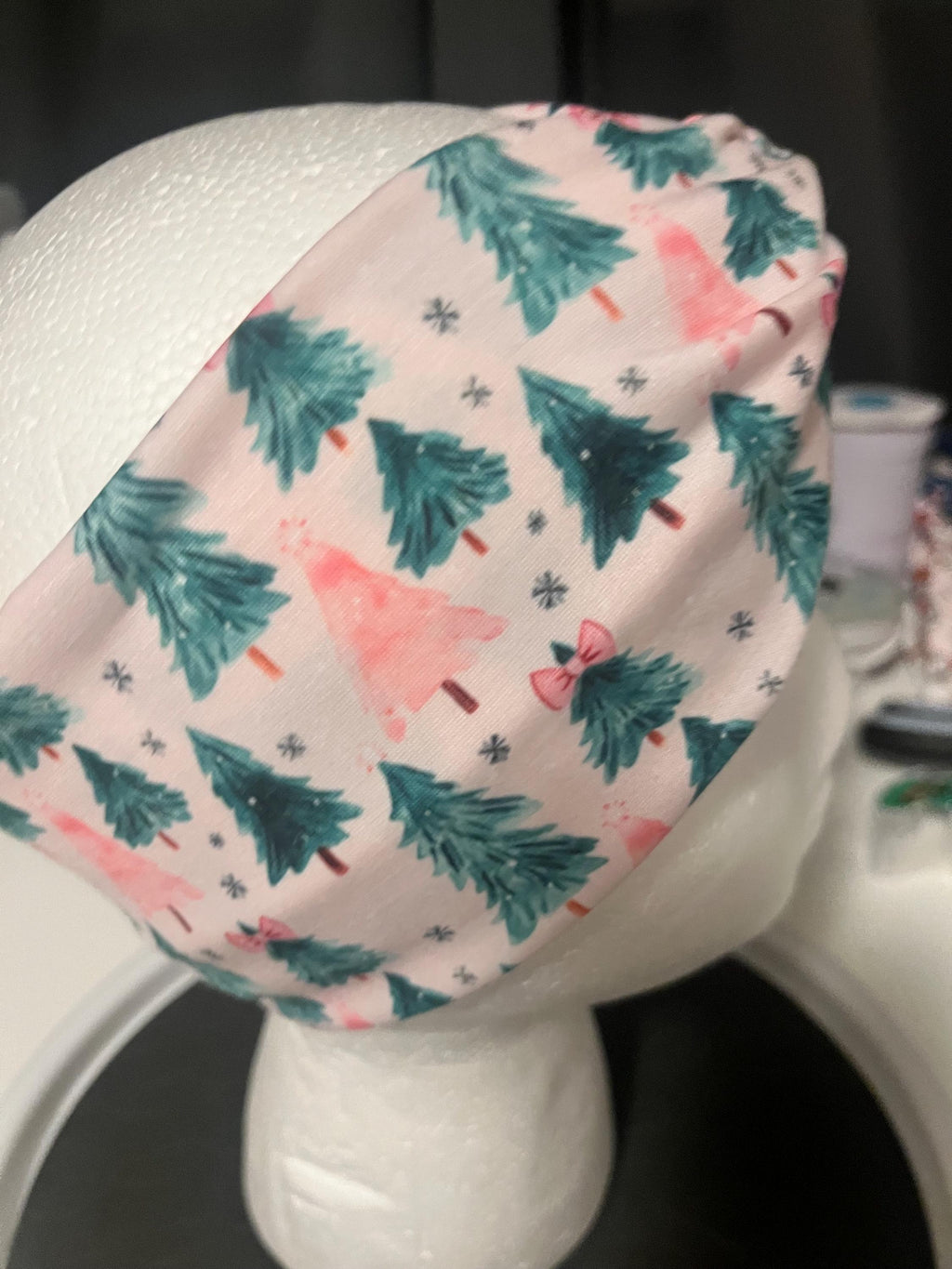 Pink and Green Coquette Bow Christmas Tree Winter Print Headband