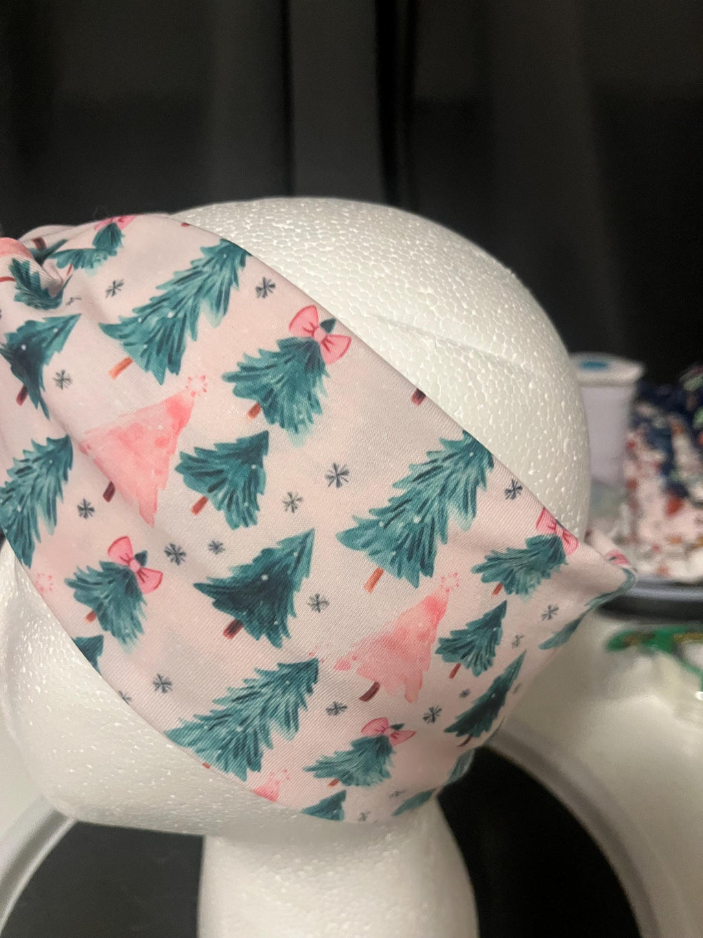 Pink and Green Coquette Bow Christmas Tree Winter Print Headband