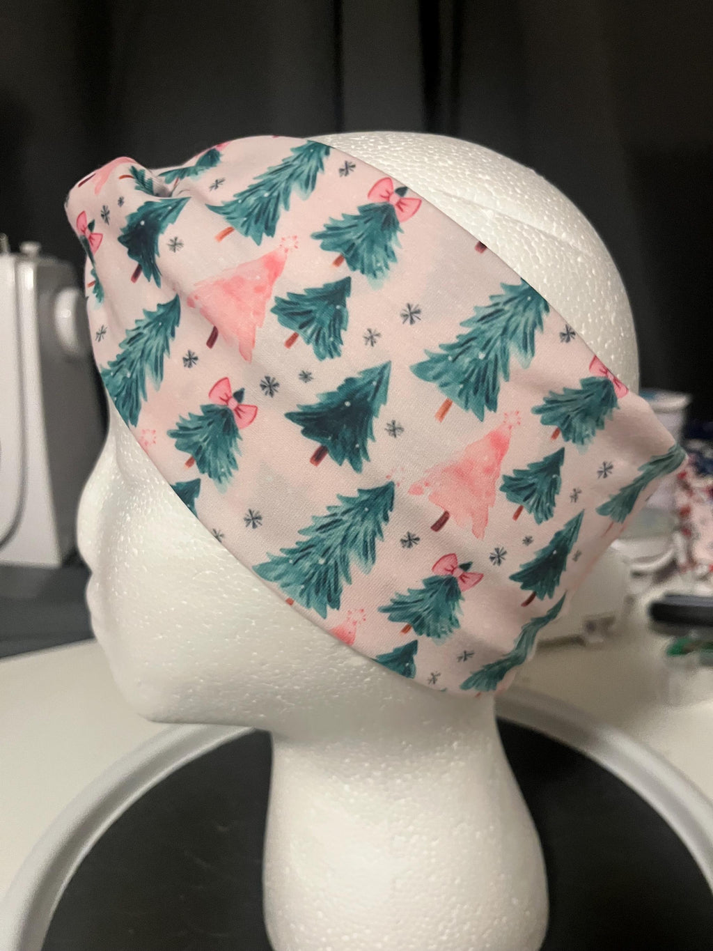 Pink and Green Coquette Bow Christmas Tree Winter Print Headband