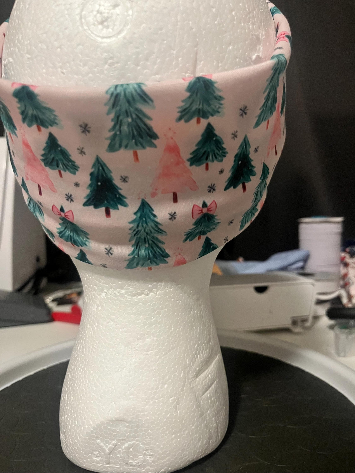 Pink and Green Coquette Bow Christmas Tree Winter Print Headband