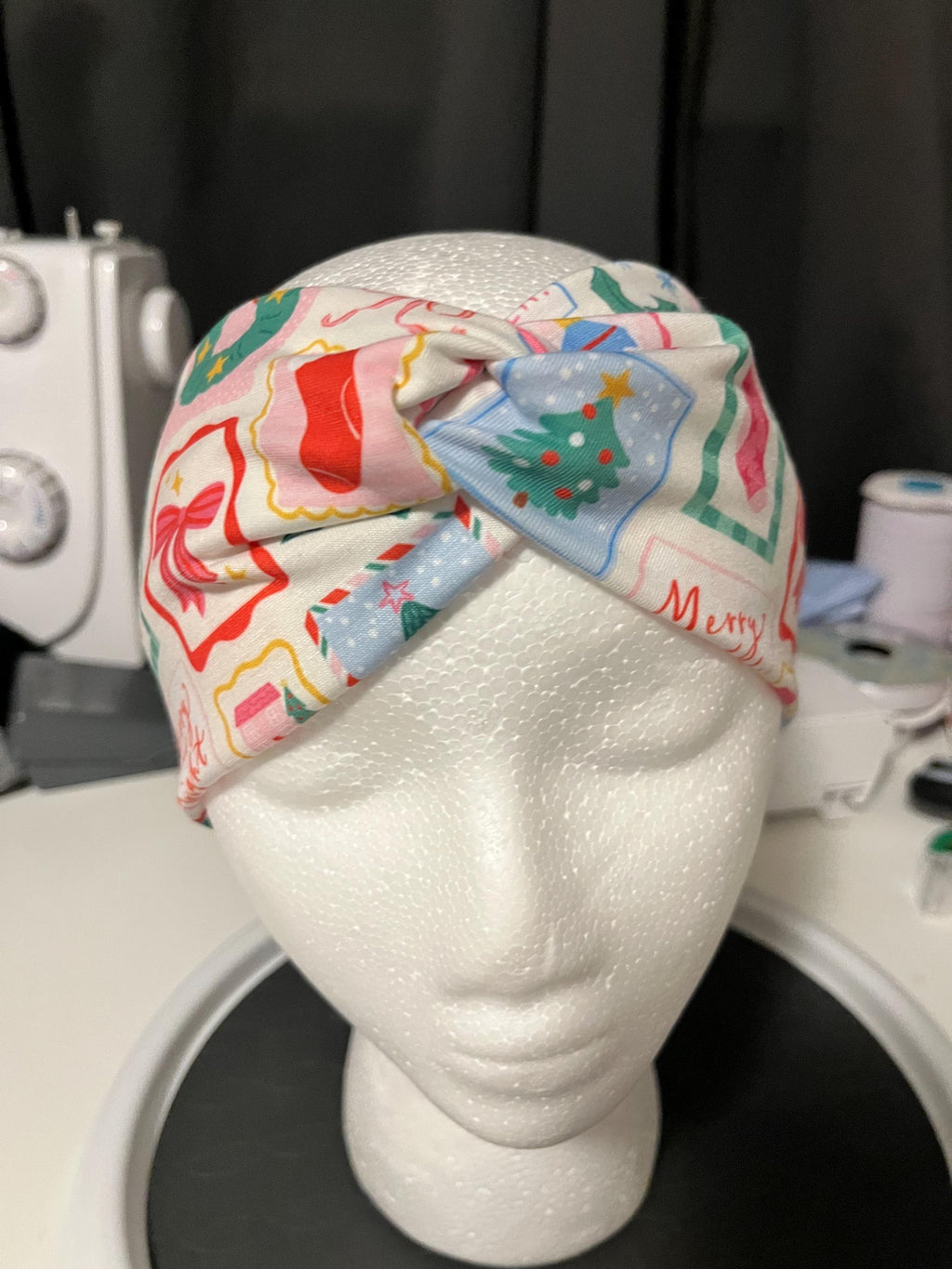 Christmas Postage Stamp Pistcard Print Twist Headband