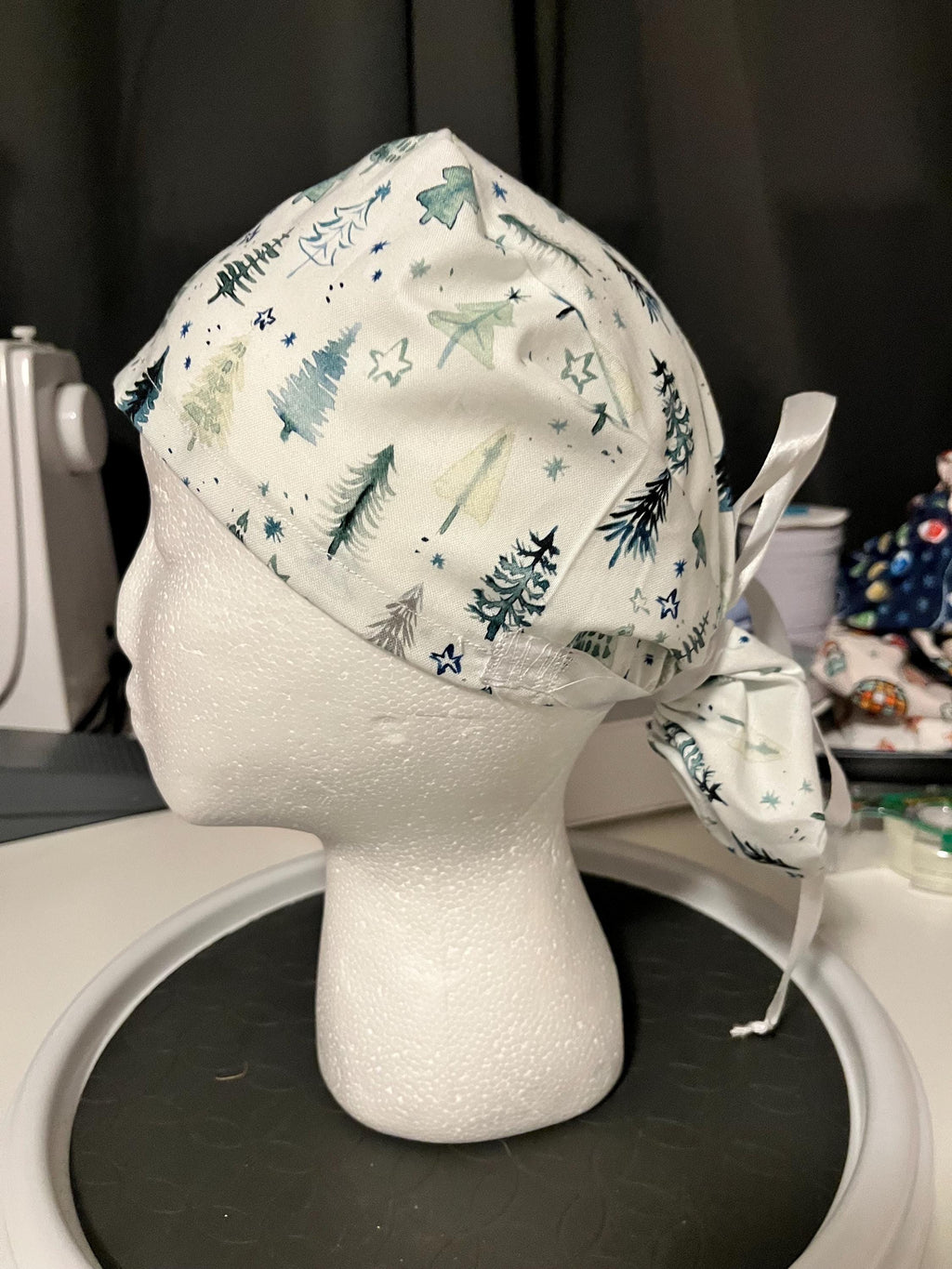 Christmas Tree Pine Tree Winter Watercolor Euro Ponytail Scrub Cap