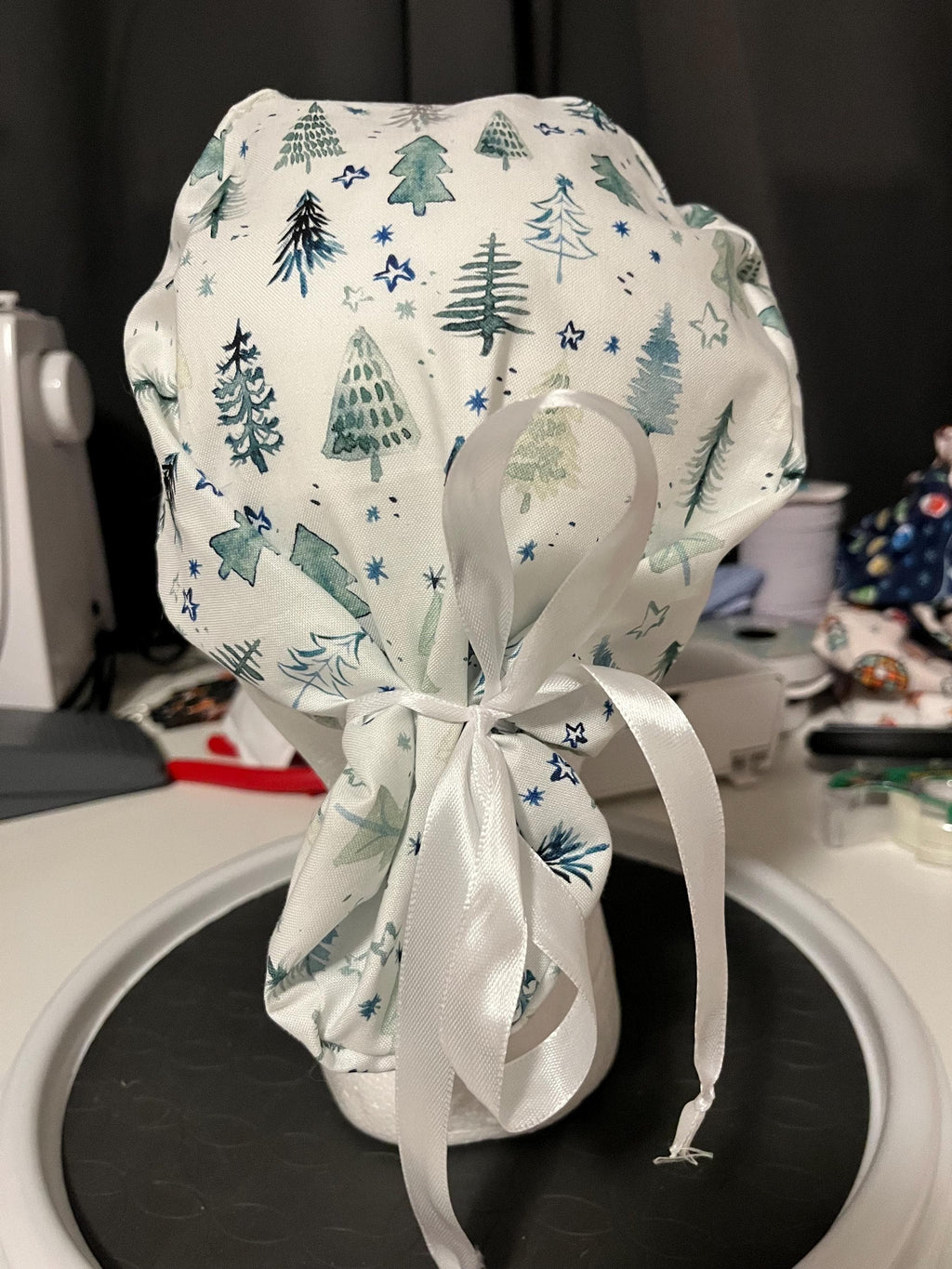 Christmas Tree Pine Tree Winter Watercolor Euro Ponytail Scrub Cap
