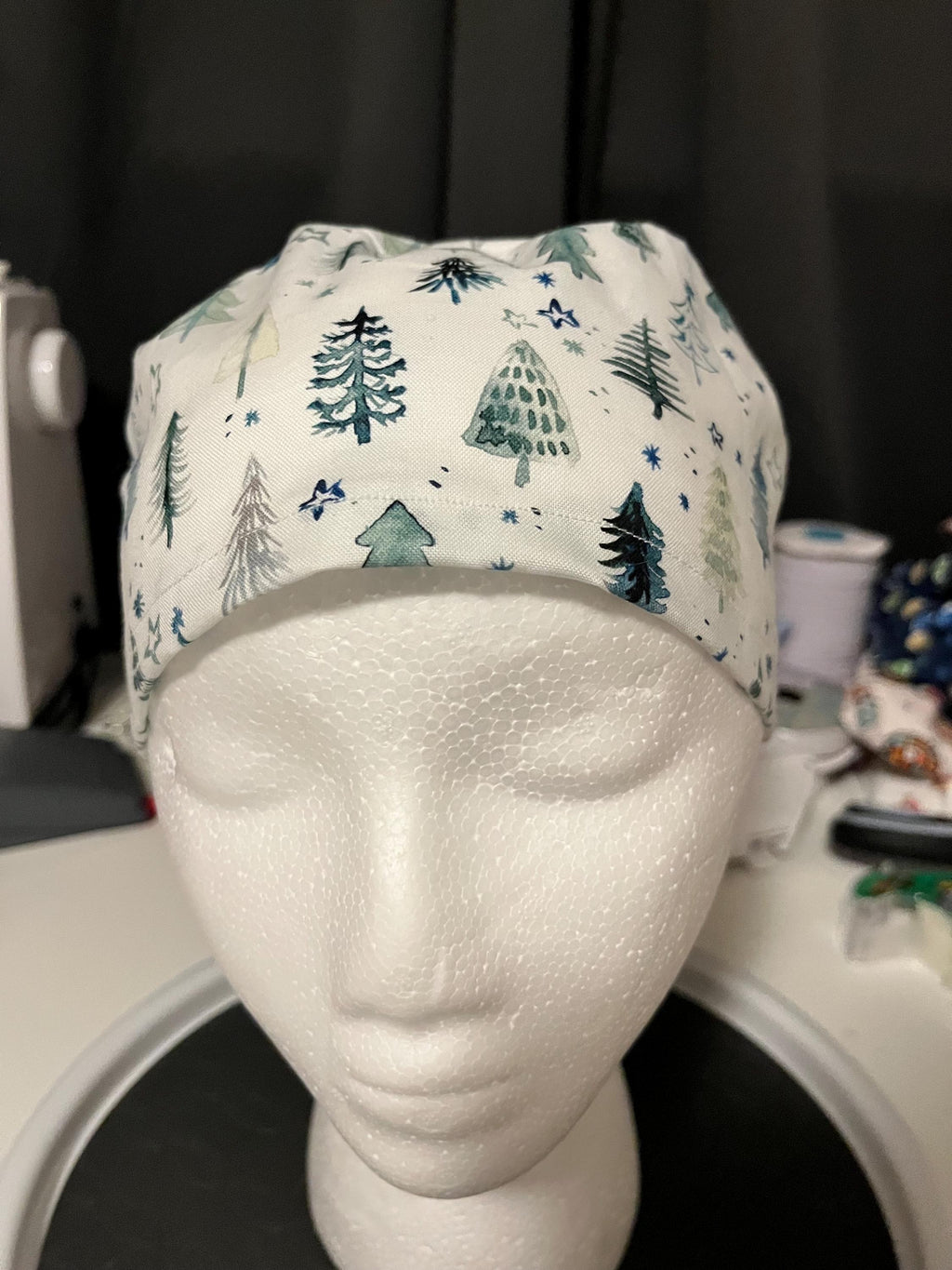 Christmas Tree Pine Tree Winter Watercolor Euro Ponytail Scrub Cap