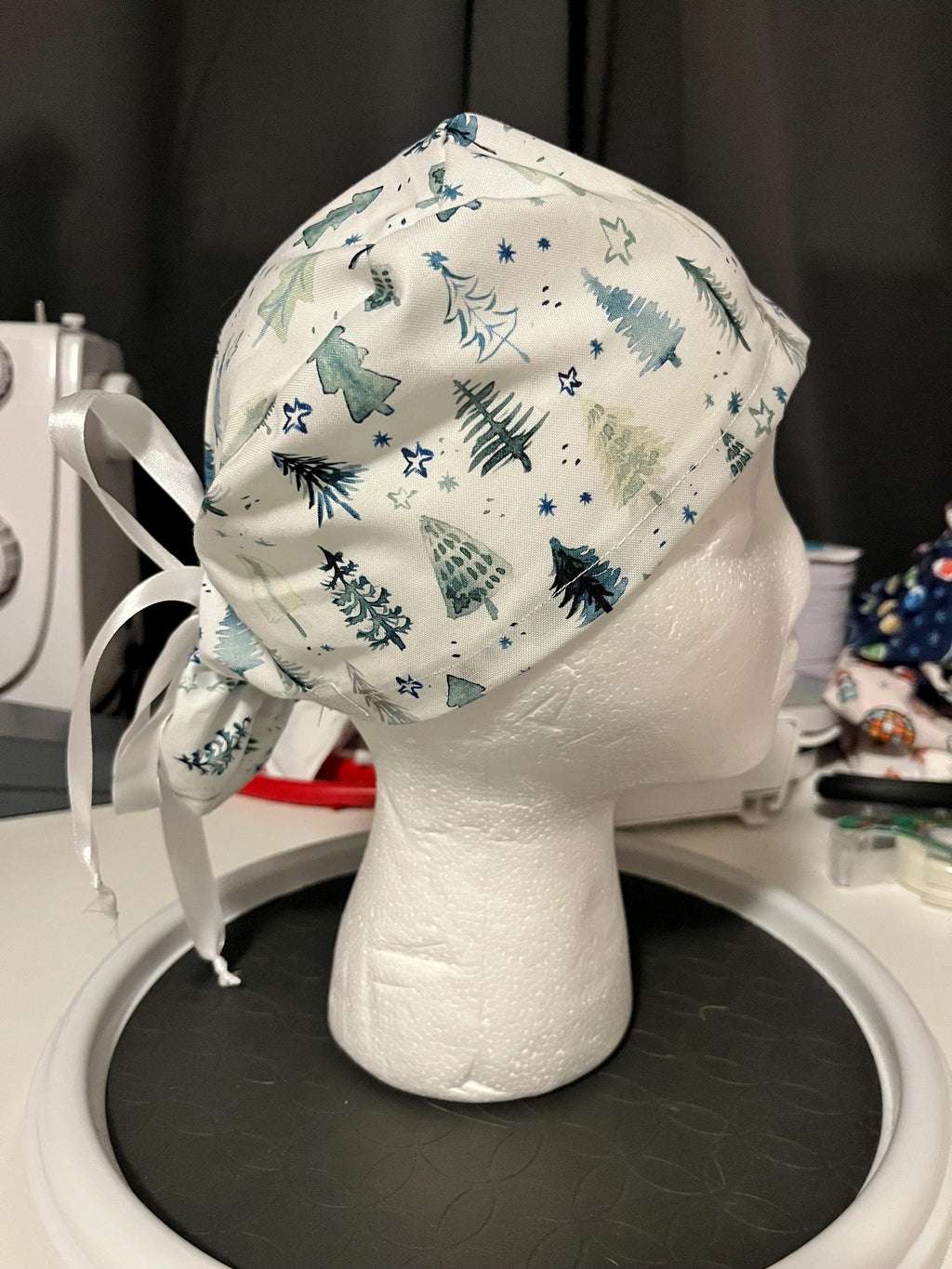 Christmas Tree Pine Tree Winter Watercolor Euro Ponytail Scrub Cap