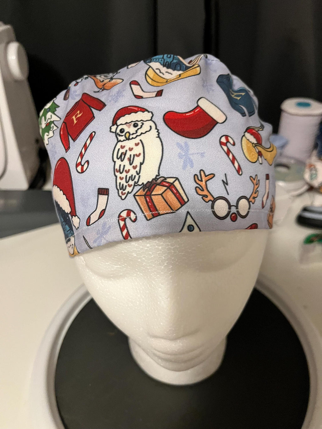 Wizard Magic Christmas Fantasy Print Euro Ponytail Scrub Cap